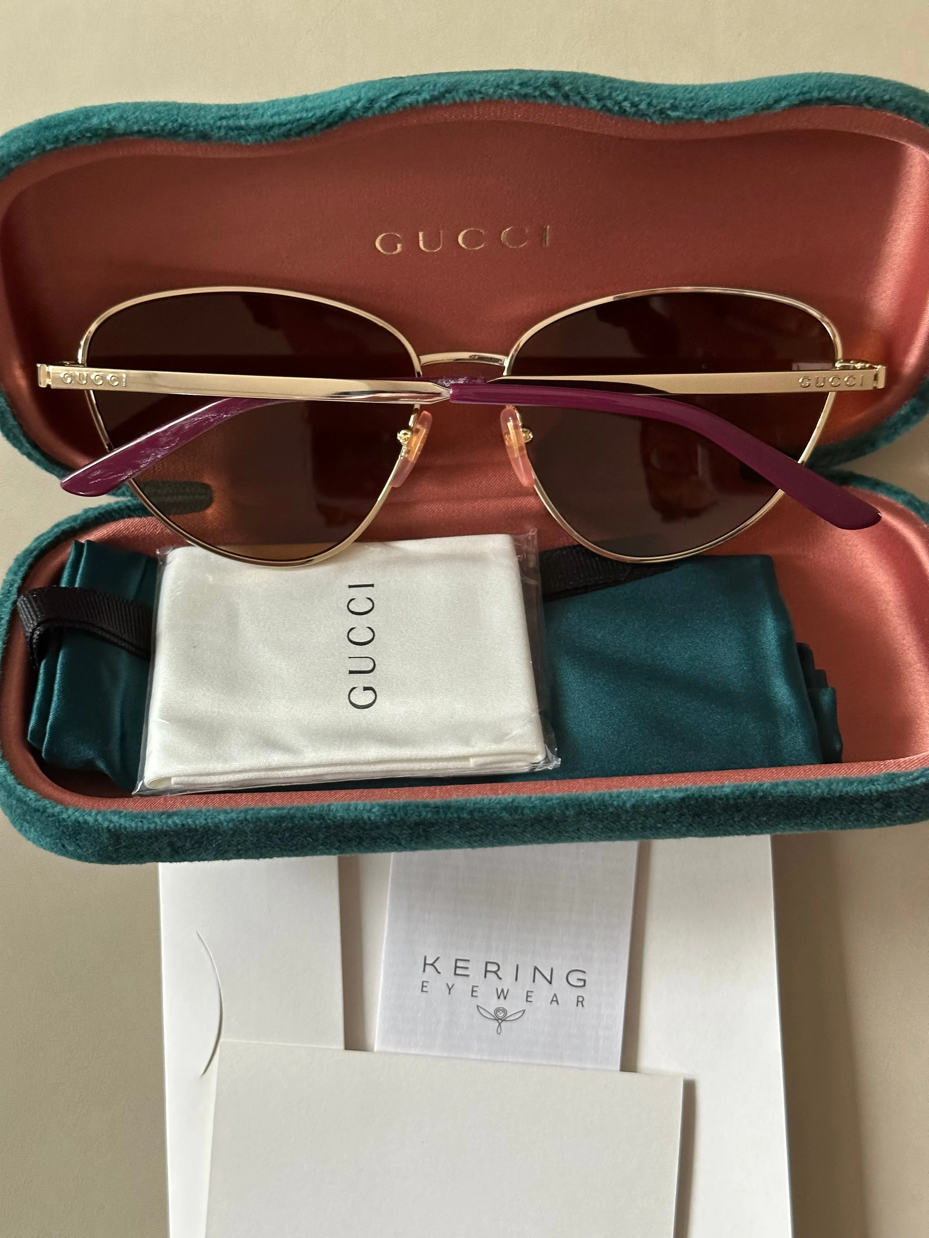 Gucci Oversized Cat Eye Sunglasses with Gold Frame