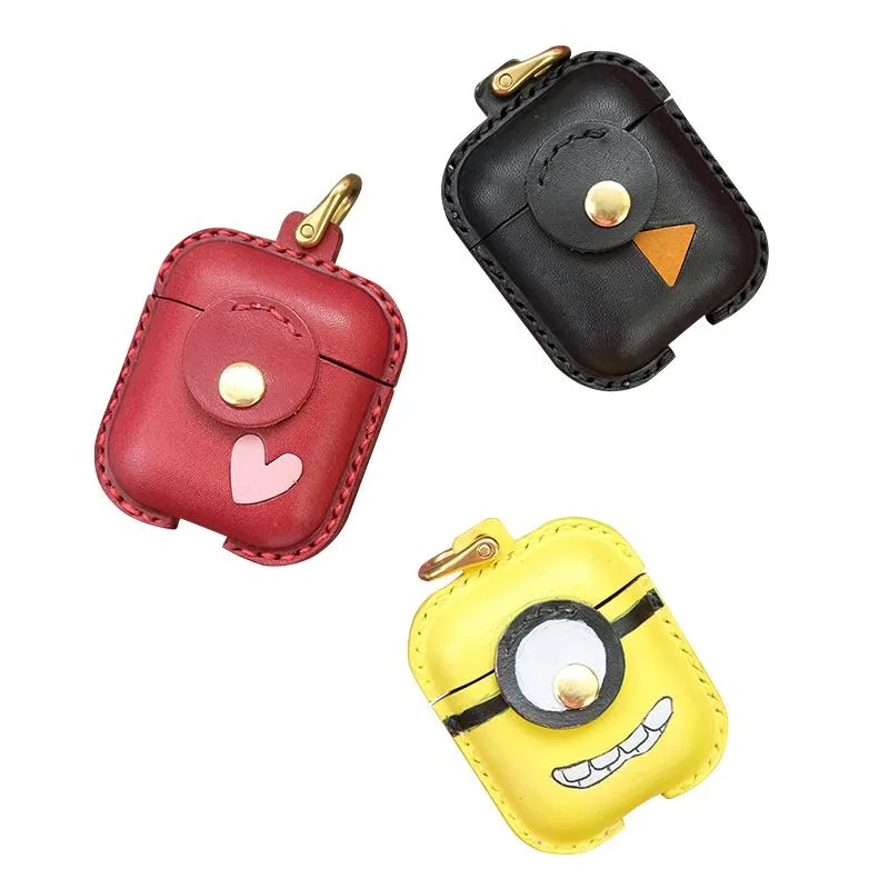 Handmade Black Leather AirPods 1,2 Cases with Wristlet Strap Leather AirPods Cases Airpod Case Cover