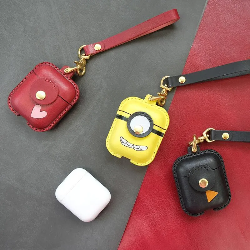 Handmade Black Leather AirPods 1,2 Cases with Wristlet Strap Leather AirPods Cases Airpod Case Cover