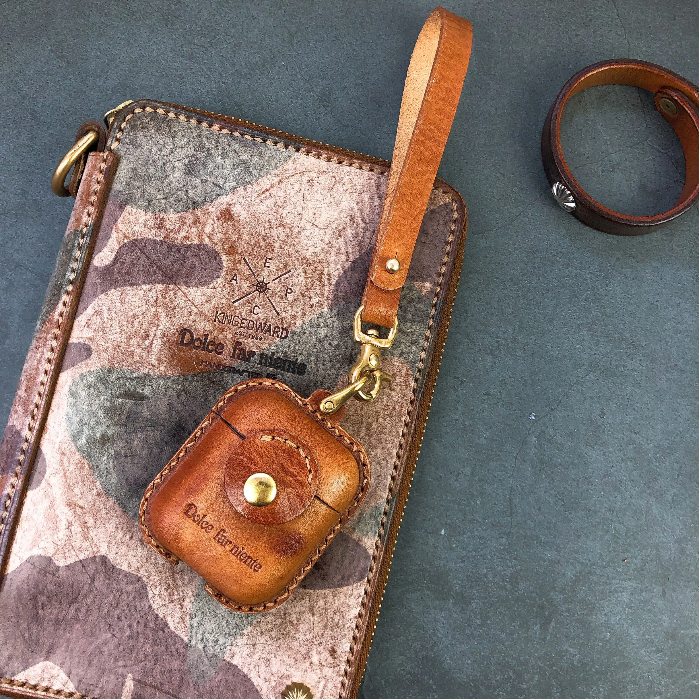 Handmade Black Leather AirPods 1,2 Cases with Wristlet Strap Leather AirPods Cases Airpod Case Cover