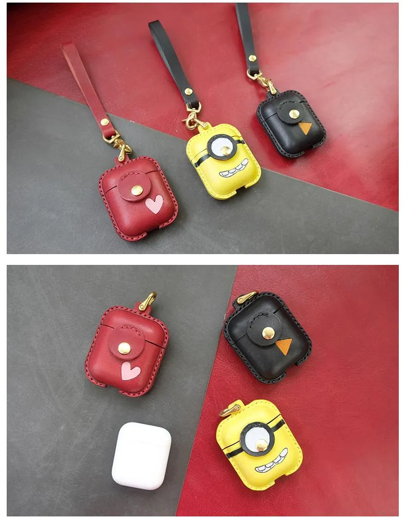Handmade Black Leather AirPods 1,2 Cases with Wristlet Strap Leather AirPods Cases Airpod Case Cover