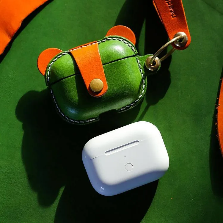 Handmade Blue Leather AirPods 1&2 Case with Wristlet Strap Custom Leather AirPods 1&2 Case Airpod Case Cover