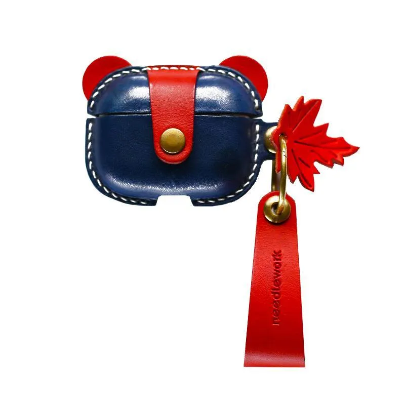 Handmade Blue Leather AirPods 1&2 Case with Wristlet Strap Custom Leather AirPods 1&2 Case Airpod Case Cover