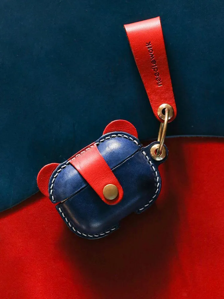 Handmade Blue Leather AirPods 1&2 Case with Wristlet Strap Custom Leather AirPods 1&2 Case Airpod Case Cover