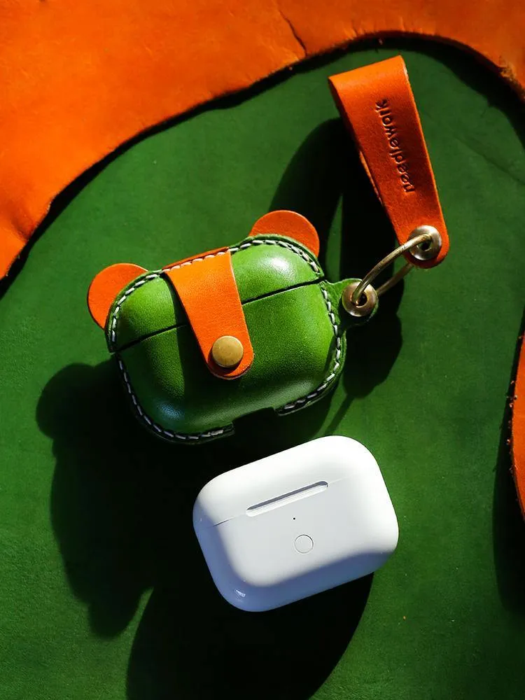 Handmade Blue Leather AirPods 1&2 Case with Wristlet Strap Custom Leather AirPods 1&2 Case Airpod Case Cover
