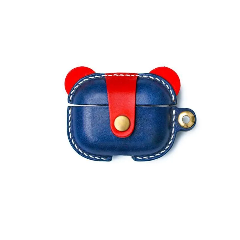 Handmade Blue Leather AirPods 1&2 Case with Wristlet Strap Custom Leather AirPods 1&2 Case Airpod Case Cover