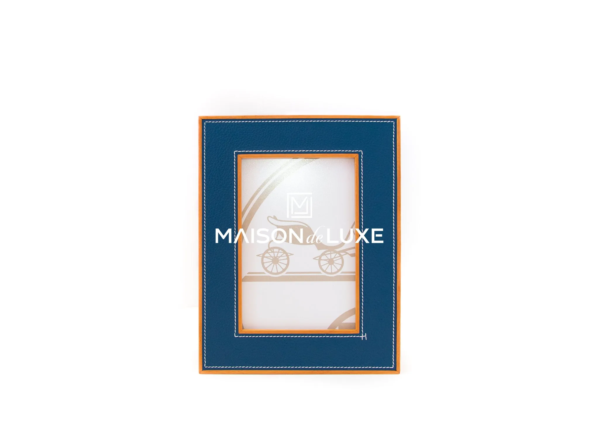 Hermes Classic Pleiade Blue Regate Leather Photo Frame
