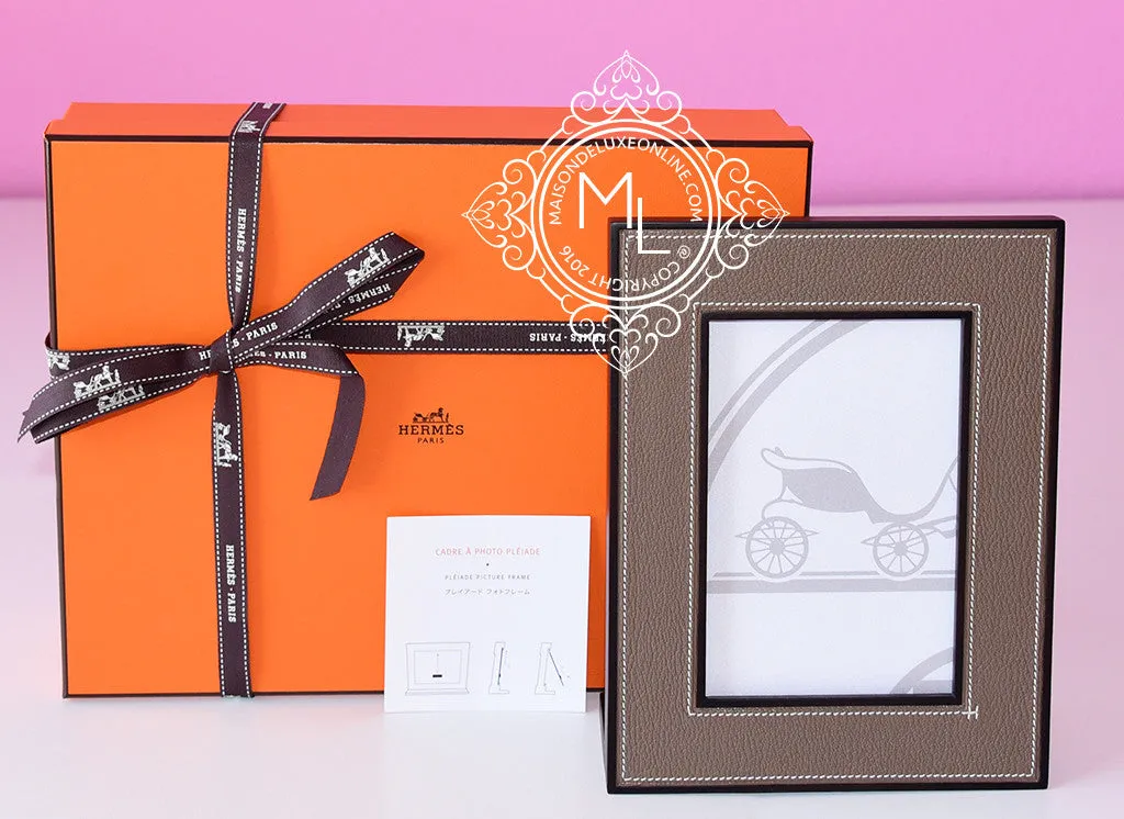Hermes Classic Pleiade Etoupe Leather Photo Frame