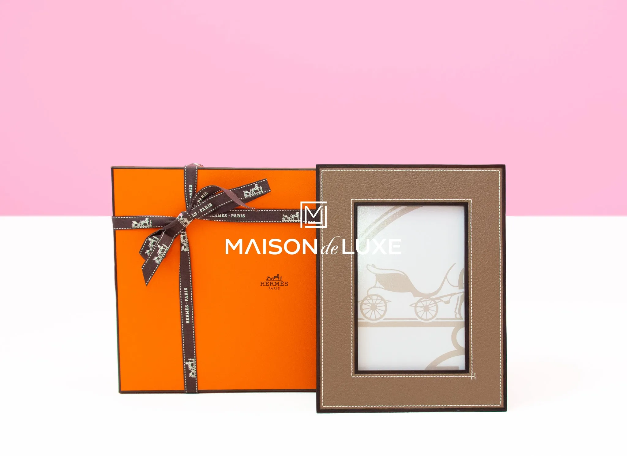 Hermes Classic Pleiade Etoupe Leather Photo Frame
