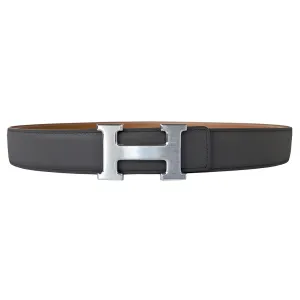 Hermes Etain Grey Natural Reversible Constance H Silver Buckle Belt Kit 32mm 85cm