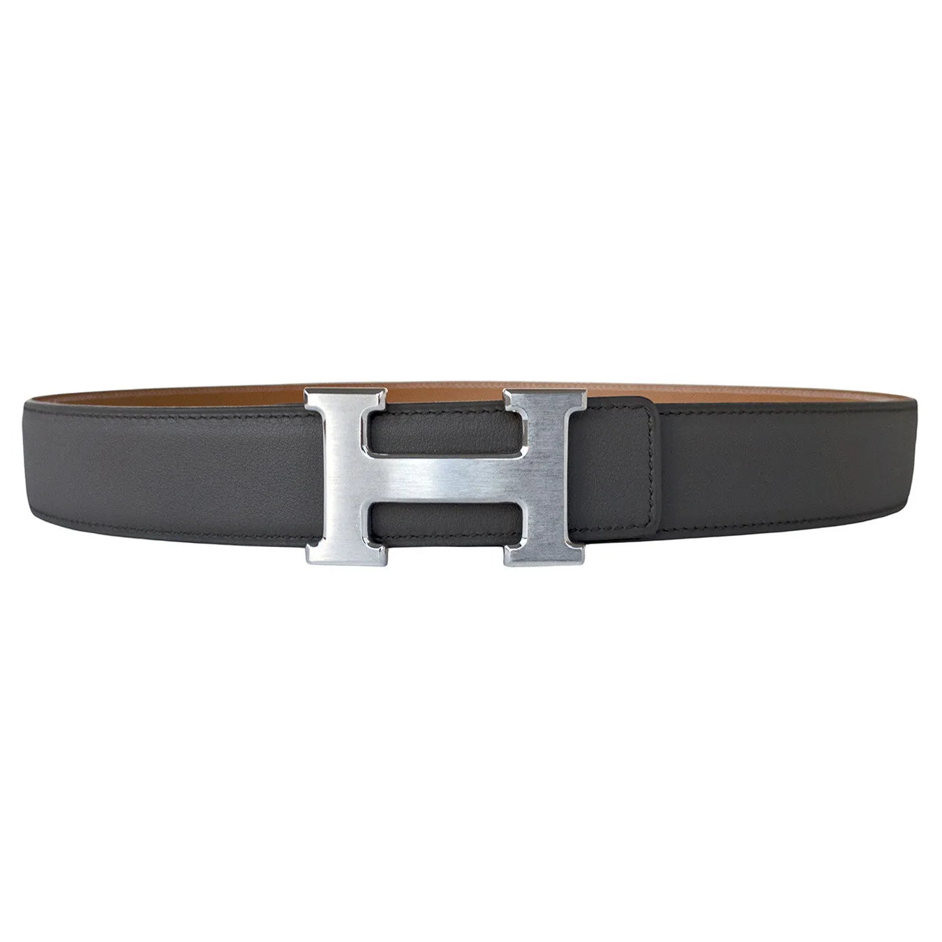 Hermes Etain Grey Natural Reversible Constance H Silver Buckle Belt Kit 32mm 85cm