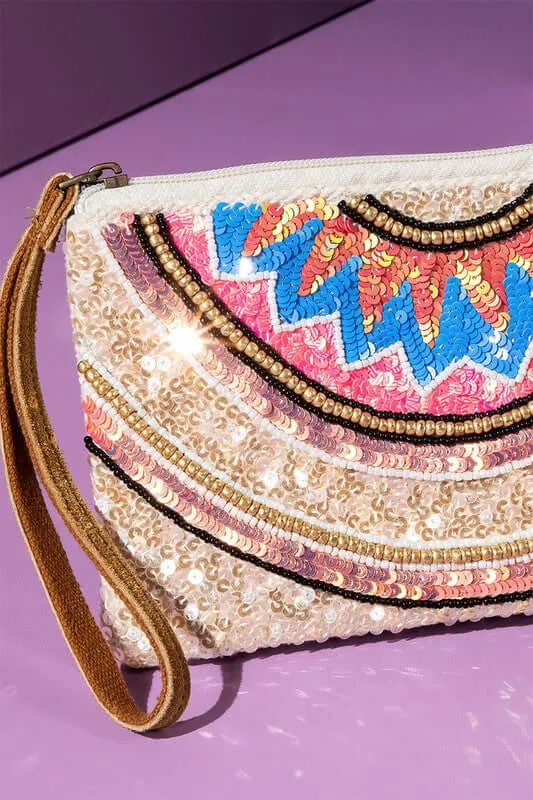 Hey, Let's Go! Beaded Sequin and Beaded Wristlet
