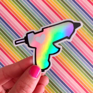 Holographic glue gun sticker