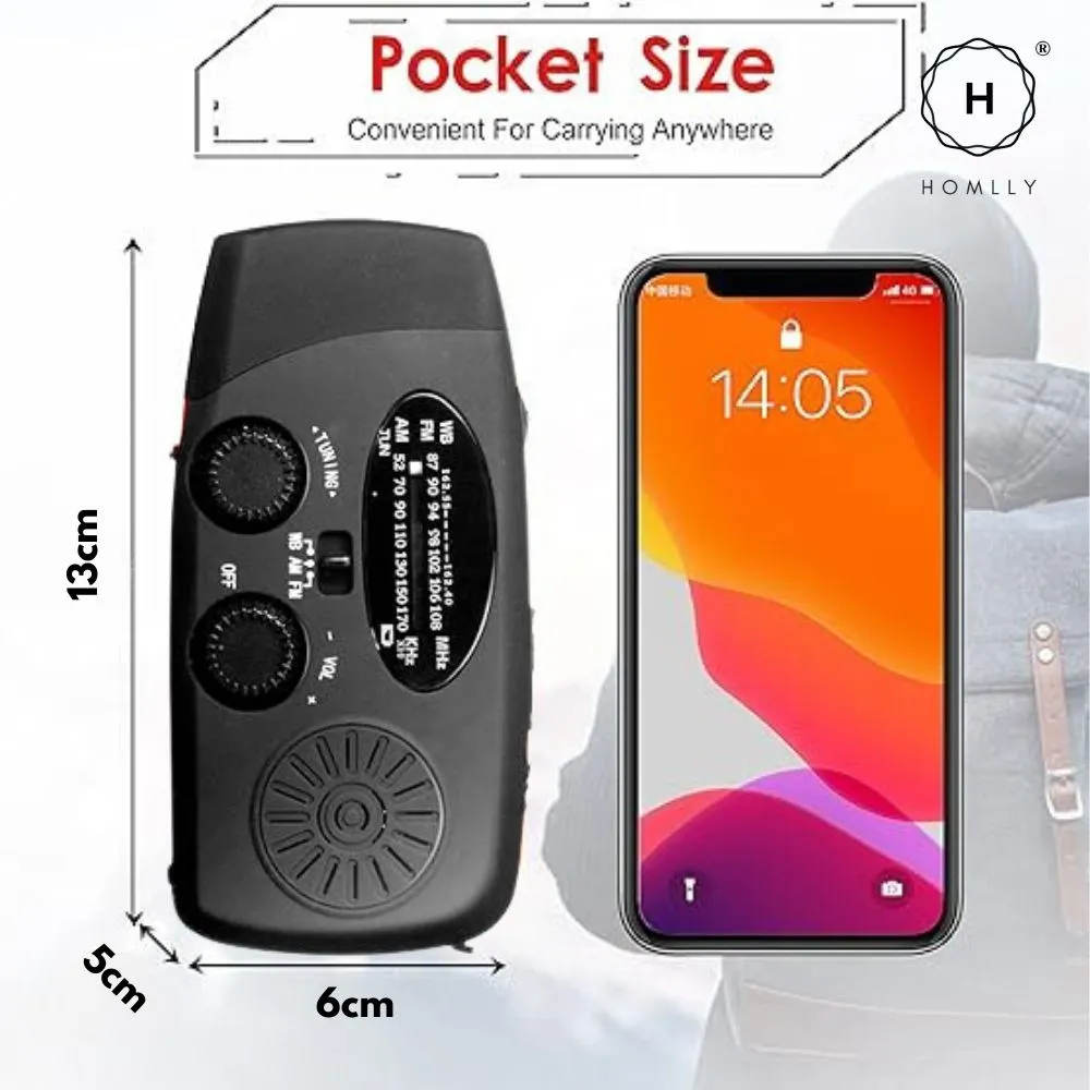 Homlly Emergency Hand Crank Solar AM/ FM Radio with LED Flashlight & 2000mAh Power Bank Phone Charger