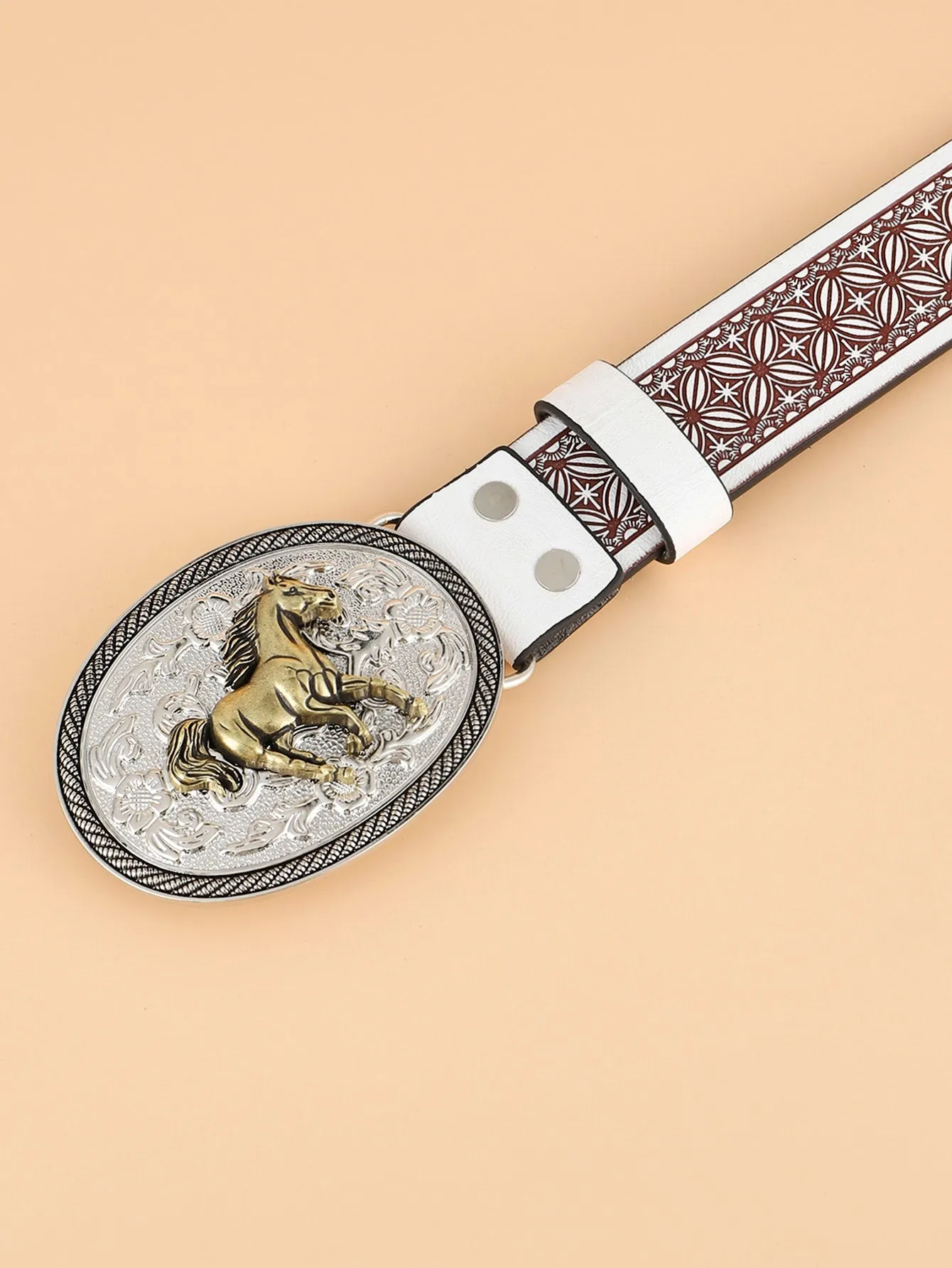 Horse Decor Oval Buckle Belt
