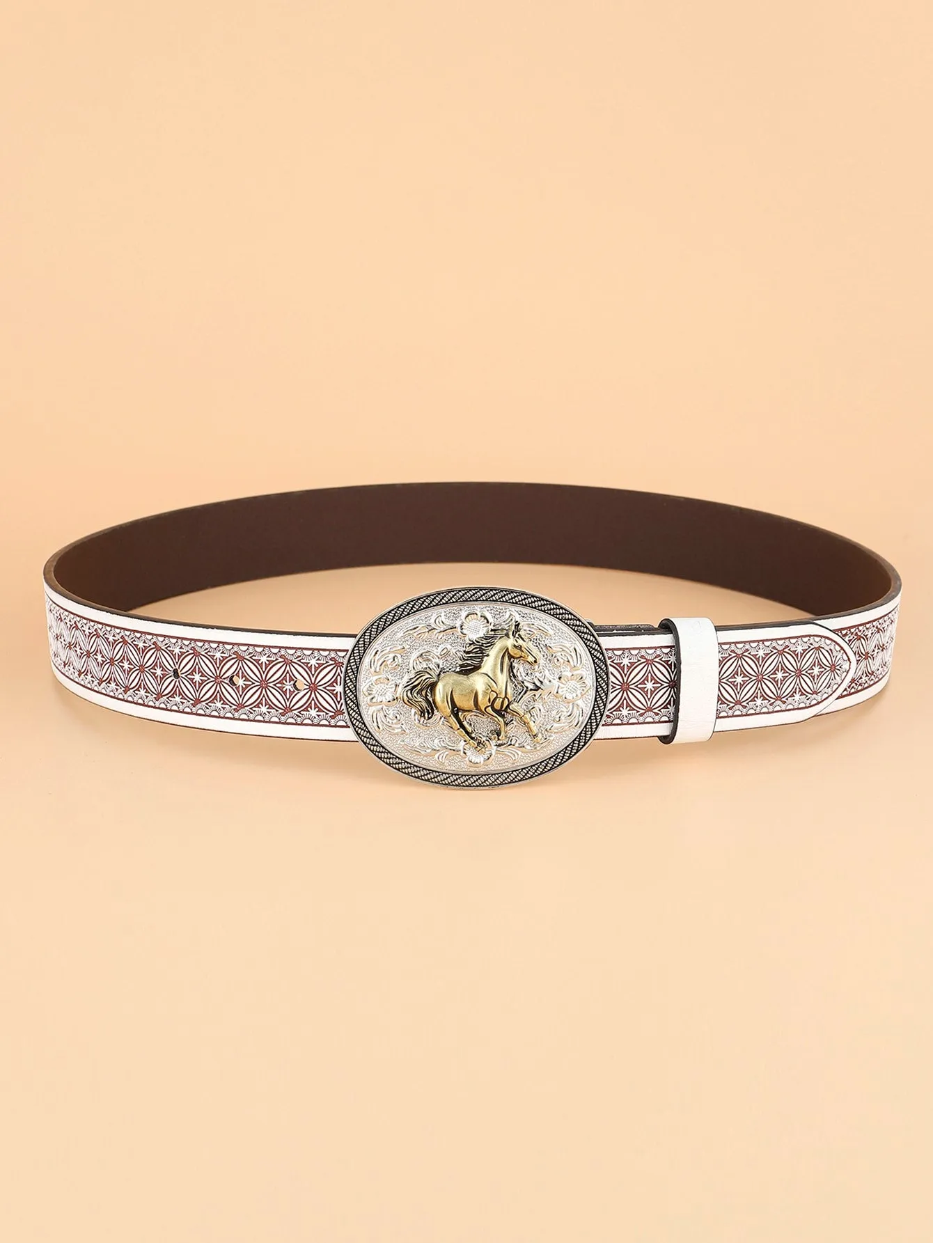 Horse Decor Oval Buckle Belt