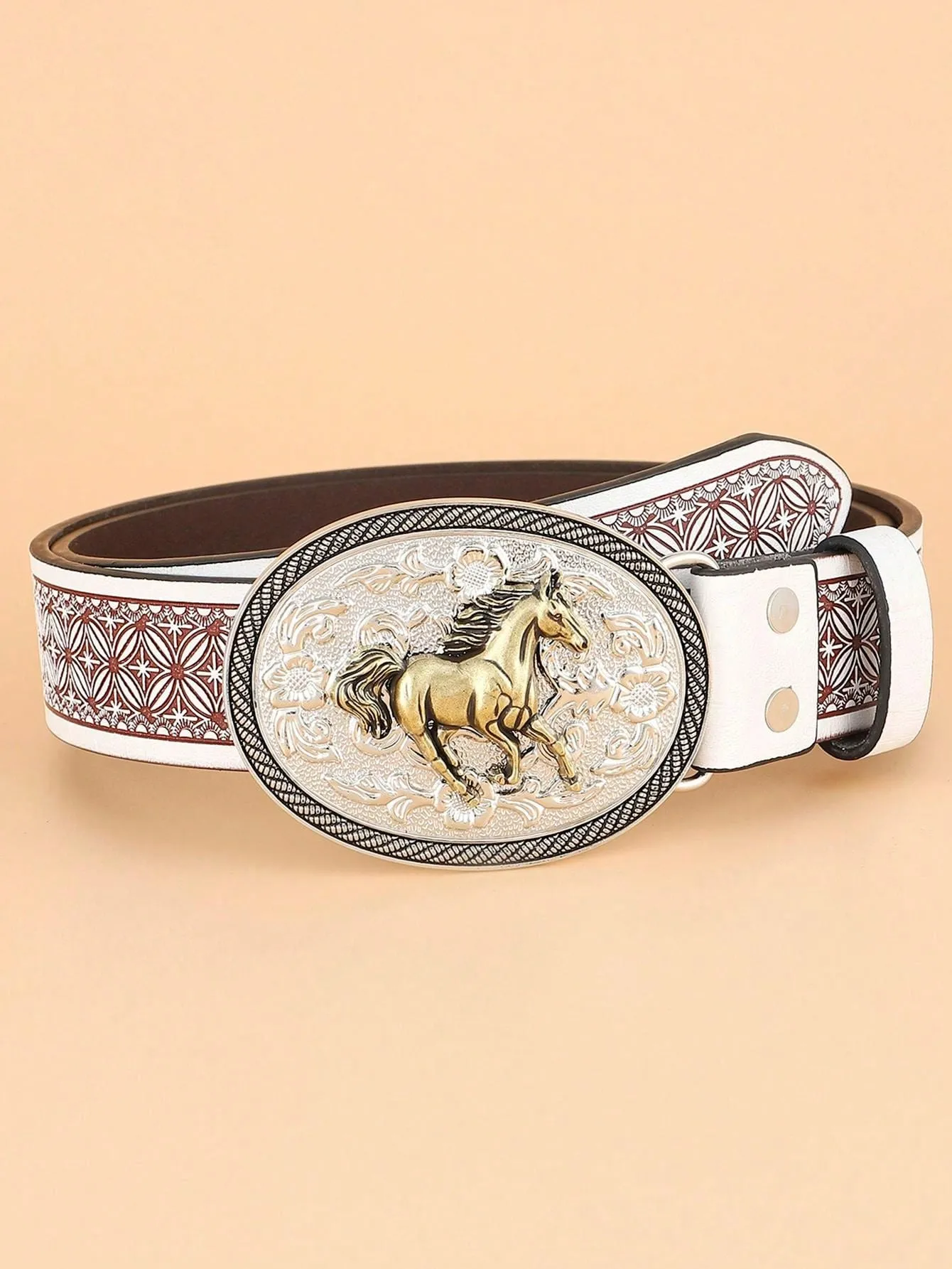 Horse Decor Oval Buckle Belt