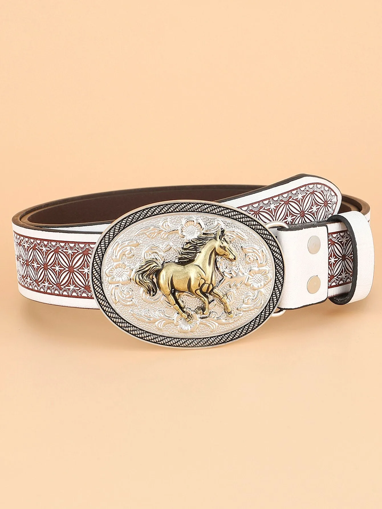 Horse Decor Oval Buckle Belt
