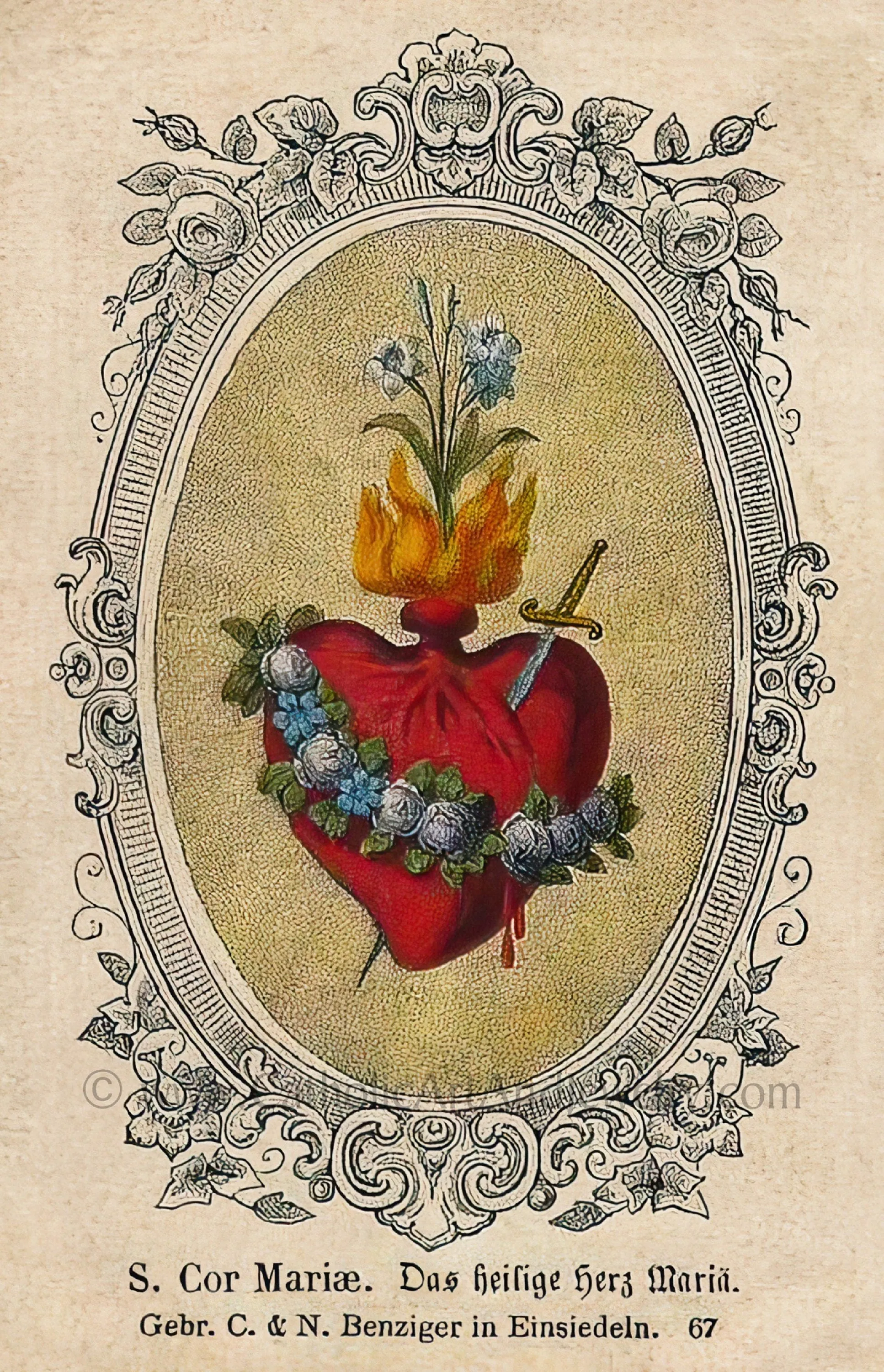 Immaculate Heart – Old Fashioned – Einsiedeln – 3 sizes – Based on Vintage Holy Card – Catholic Art Print – Catholic Gift