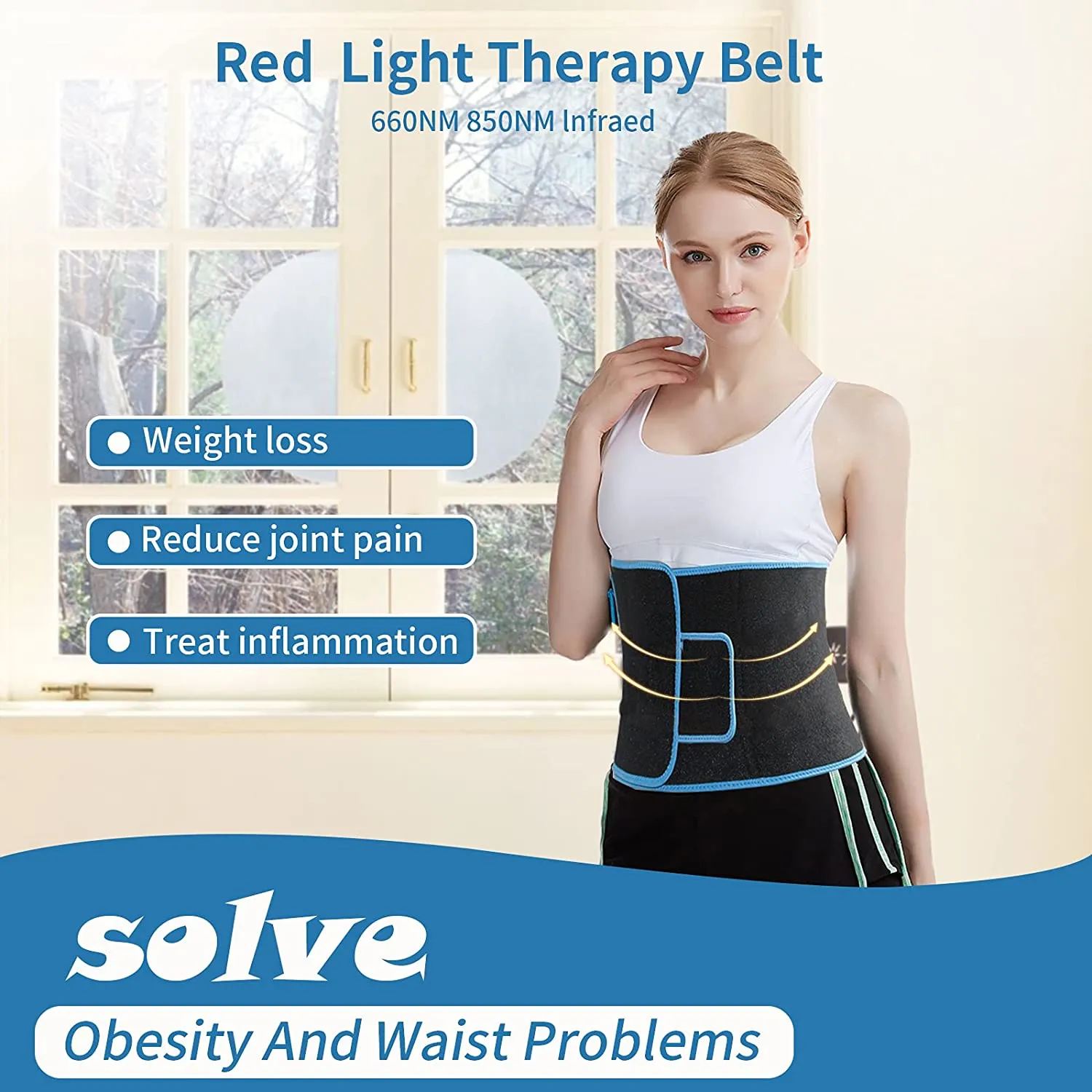 Infrared LED Light Therapy Belt 850nm 660nm Back Pain Relief Wrap Fat-Burning Belt
