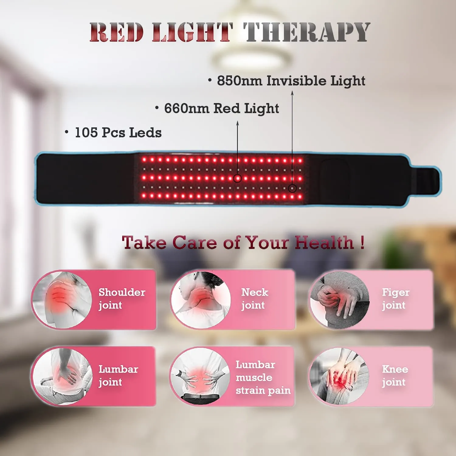 Infrared LED Light Therapy Belt 850nm 660nm Back Pain Relief Wrap Fat-Burning Belt