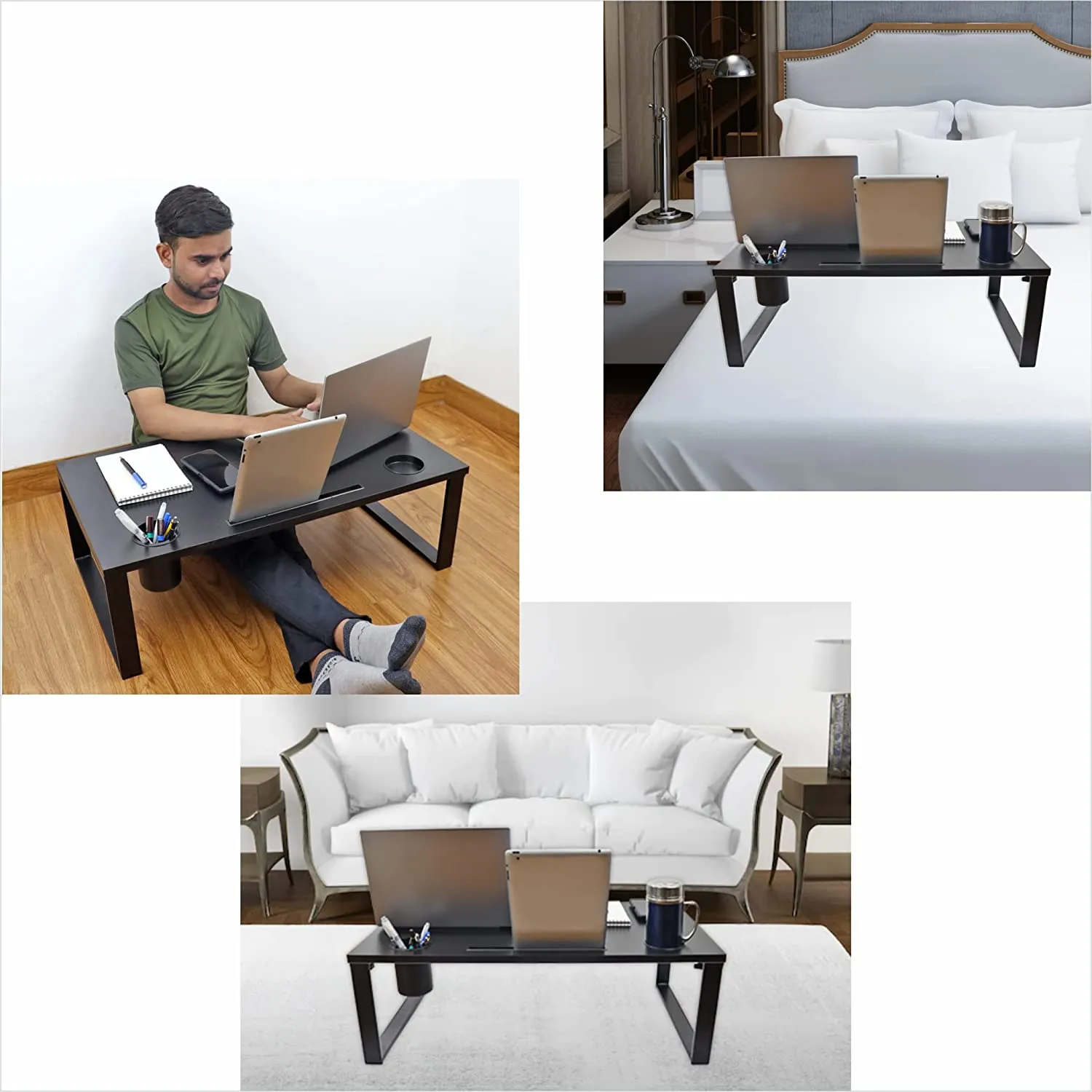 Isomars Bed Desk/Floor Desk Laptop Study Table for Work from Home, Online Classes, Card Games and Kid's Activities (Black - Extra Large) (Copy)
