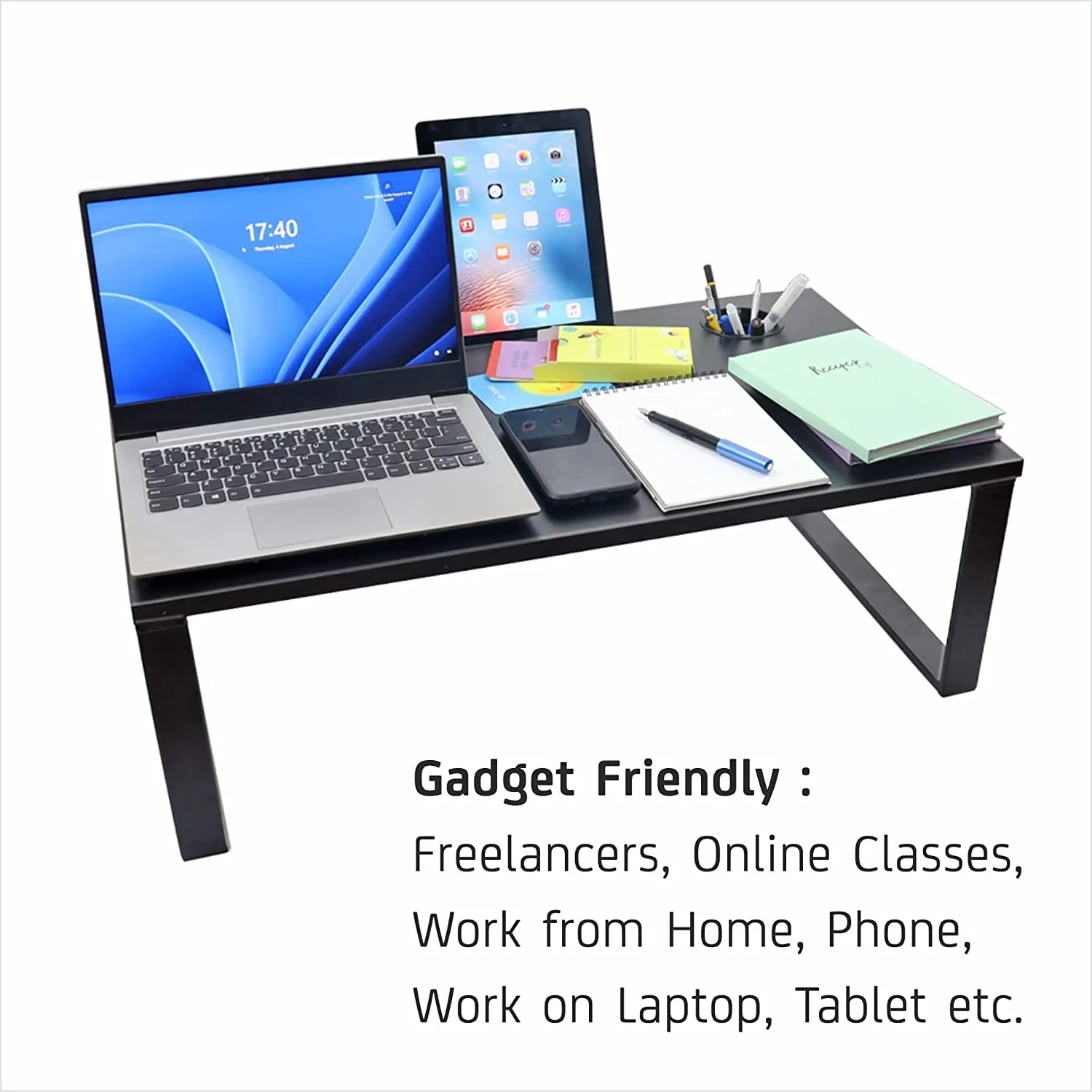 Isomars Bed Desk/Floor Desk Laptop Study Table for Work from Home, Online Classes, Card Games and Kid's Activities (Black - Extra Large) (Copy)