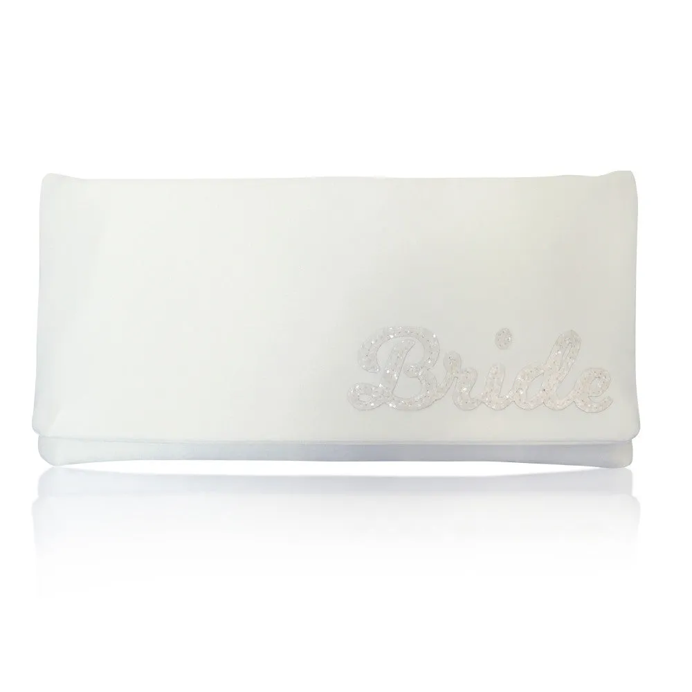 Ivory satin BRIDE bridal wedding clutch handbag