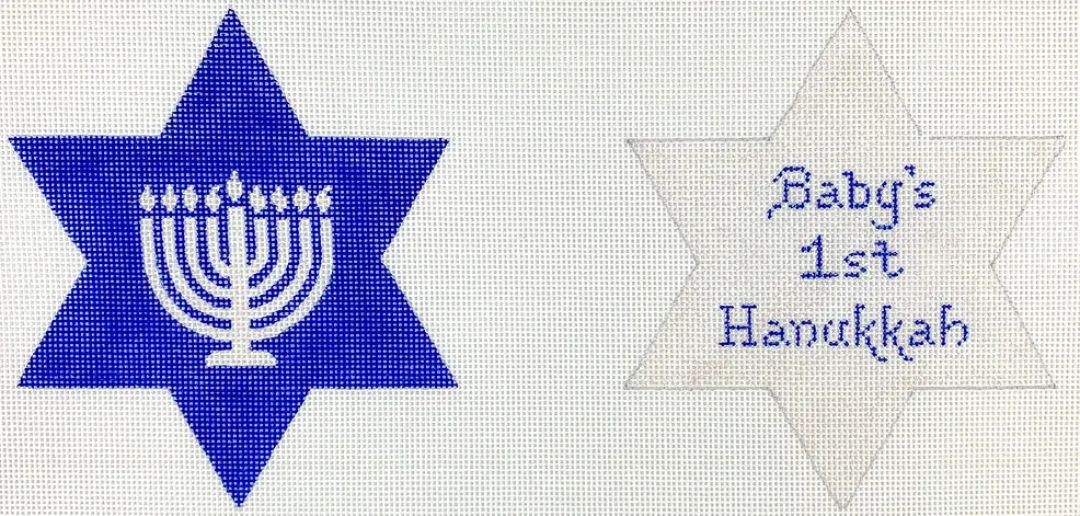 JM-02: Baby’s 1st Hannukah Star of David – sparkly white & blue (2-sided)