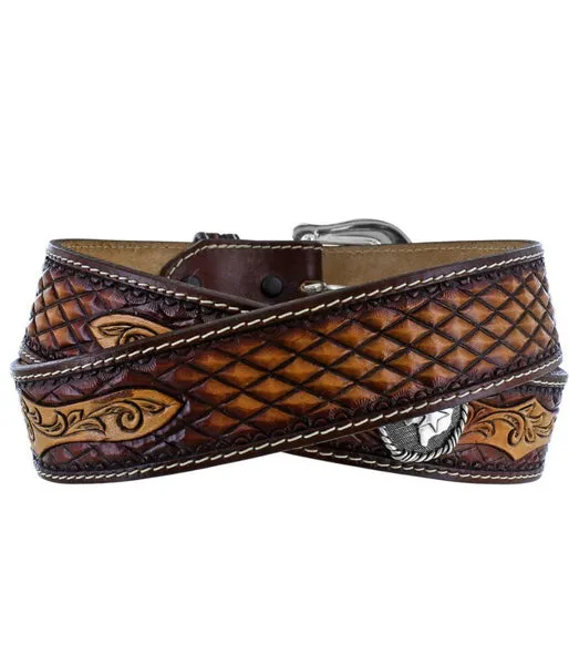 JUSTIN TAN EMBOSSED CONCHOS BELT