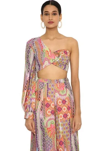 Juveria African Print Crepe One Shoulder Top With Palazzo