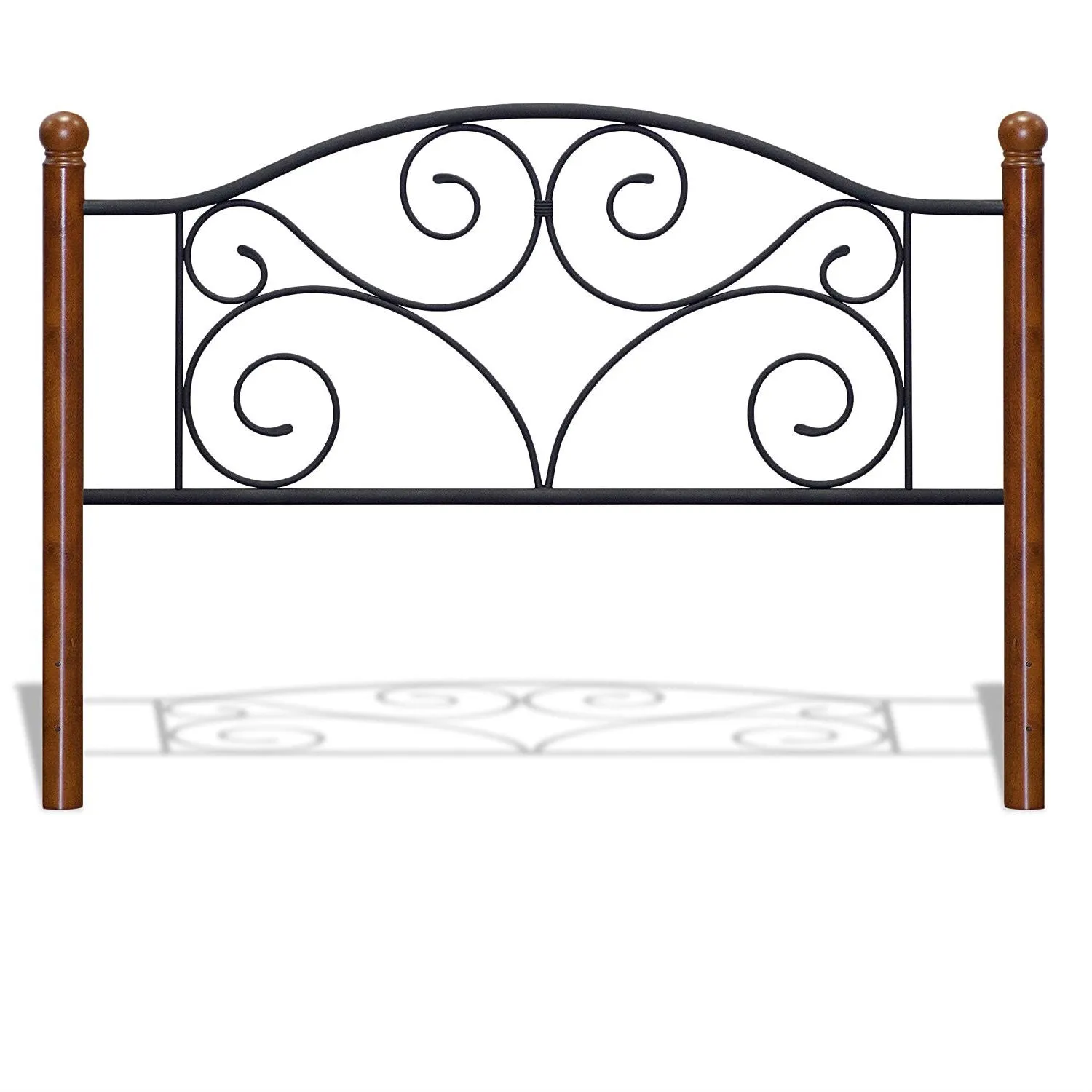 King size Complete Metal Bed Frame with Wood Post Headboard and Footboard in Matte Black Finish