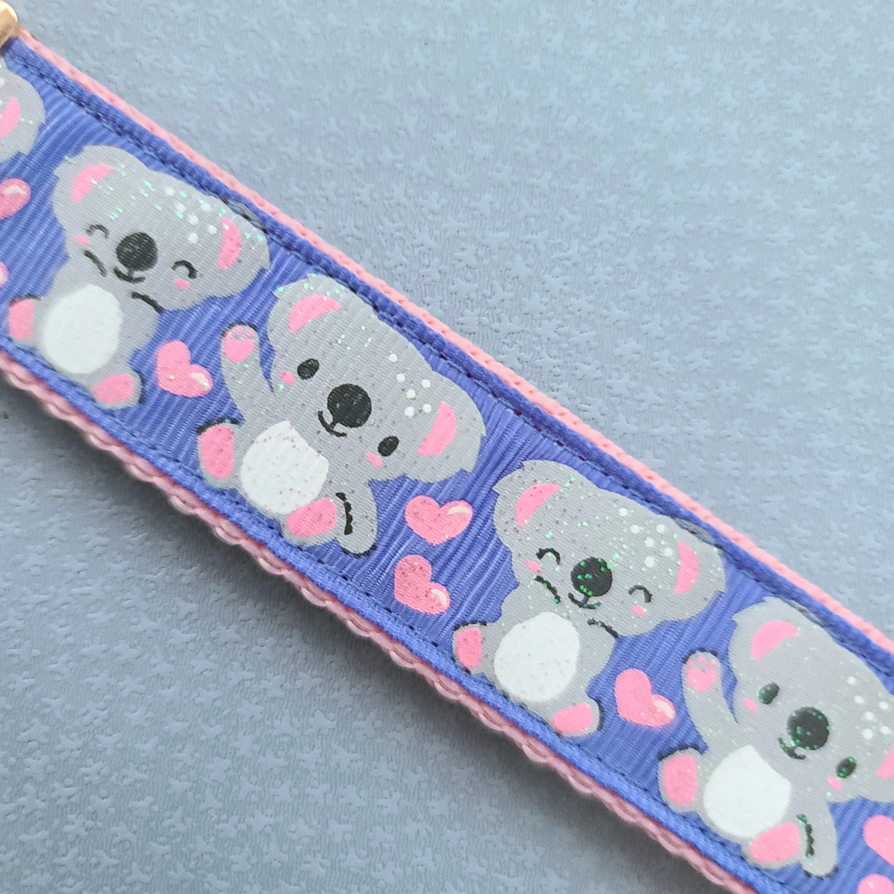 Koalas with Glitter and Hearts Rose Gold Key Chain Fob with Rose Charm
