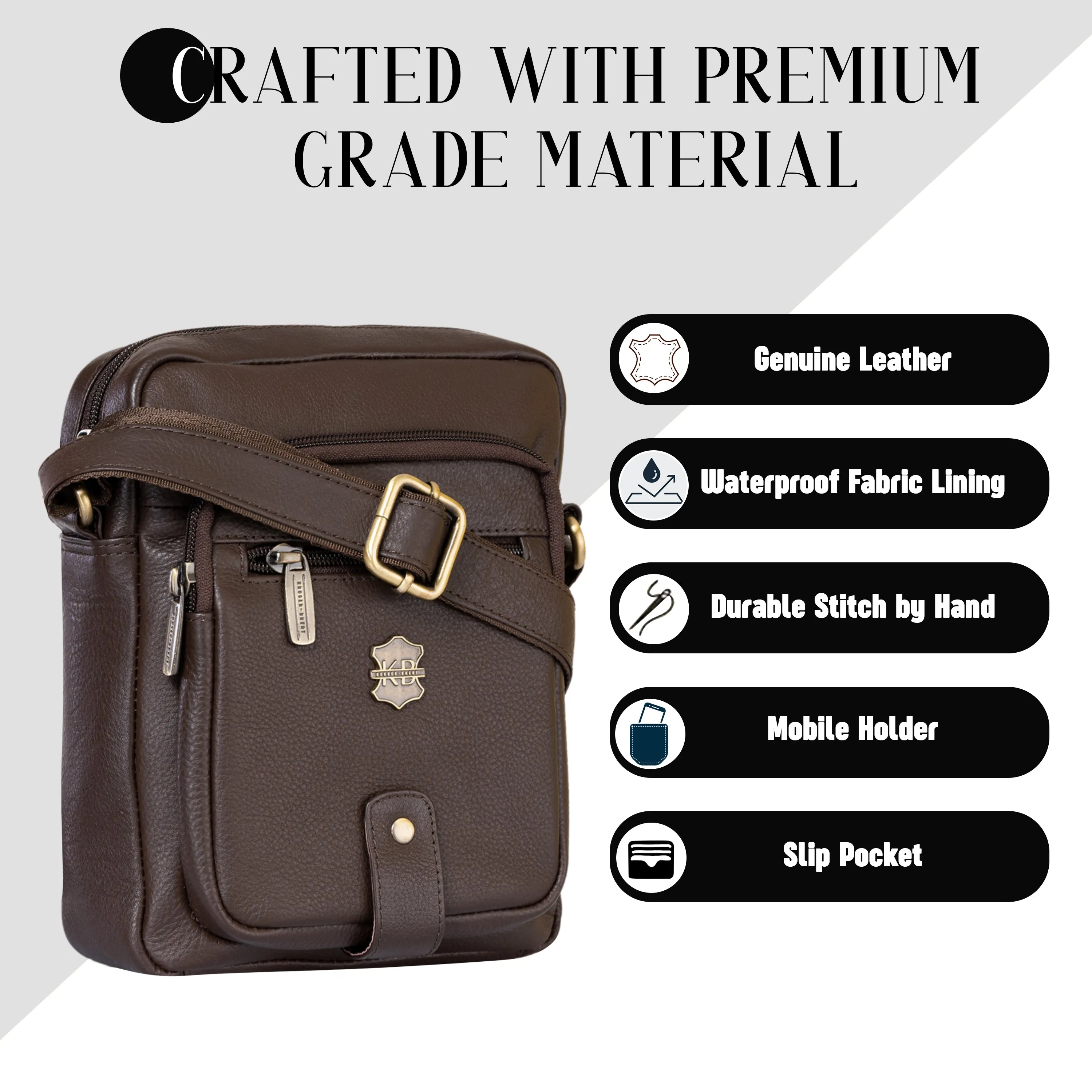 Kuger-Brent Citron Brown Genuine Leather Unisex Sling Bag