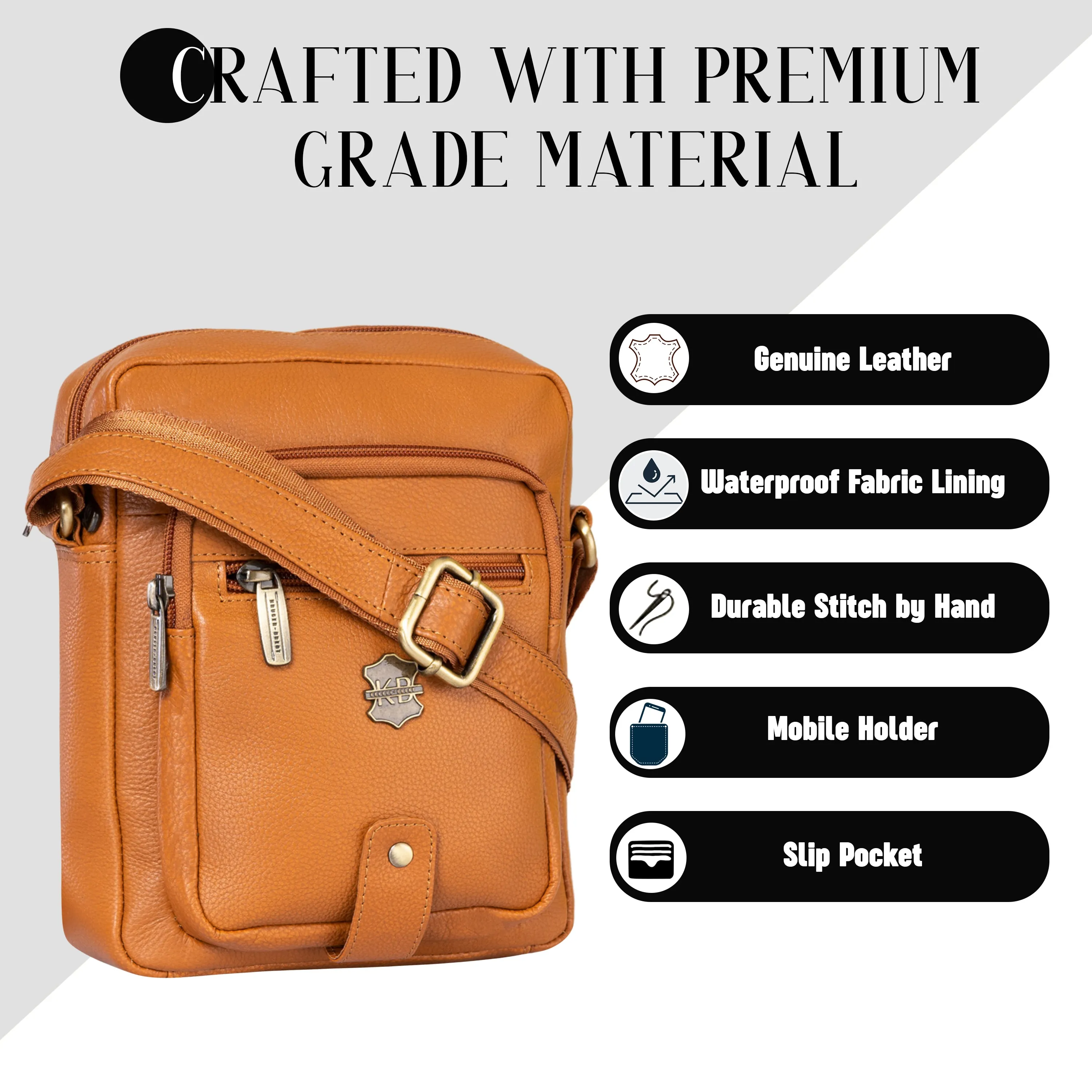 Kuger-Brent Citron Cognac Genuine Leather Unisex Sling Bag