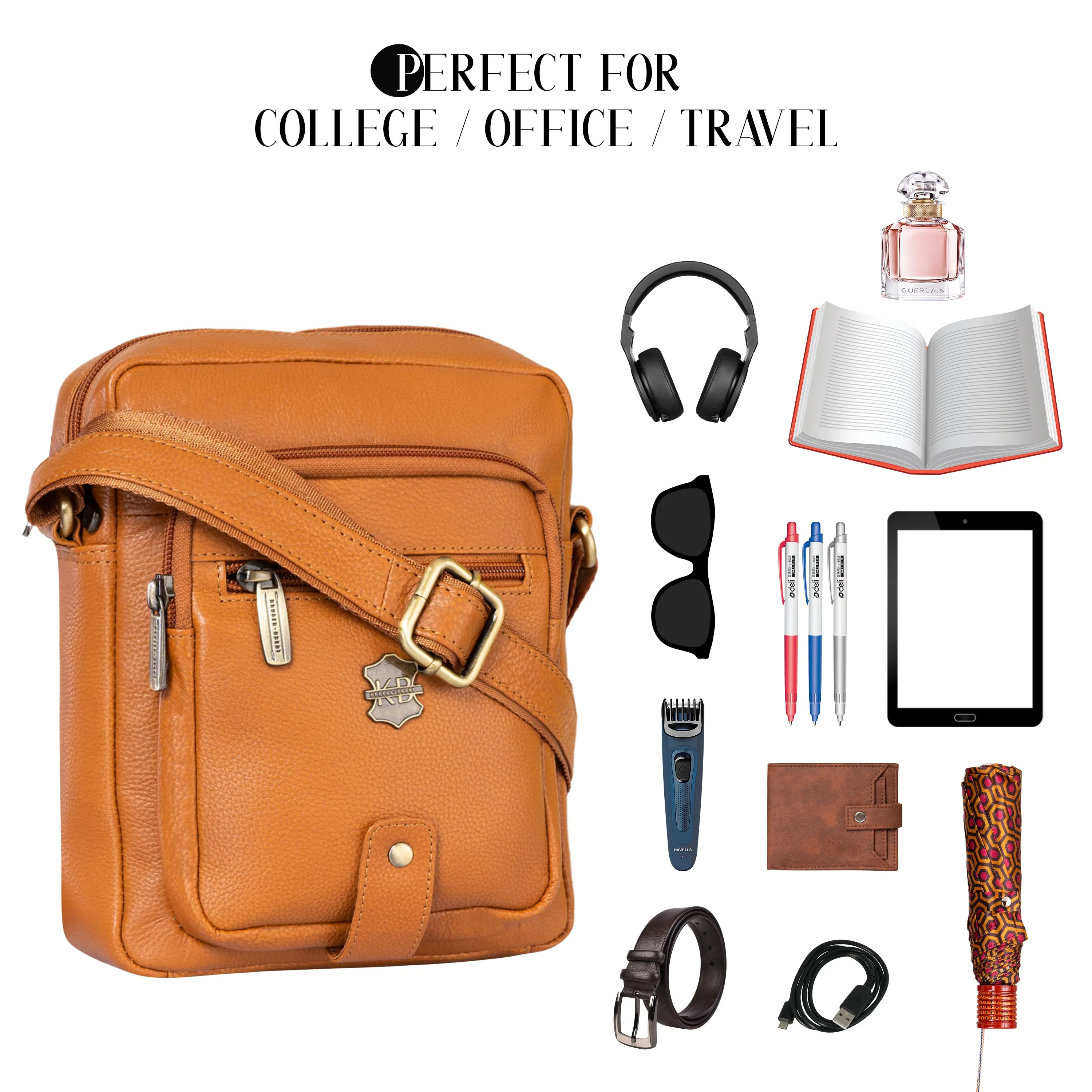 Kuger-Brent Citron Cognac Genuine Leather Unisex Sling Bag