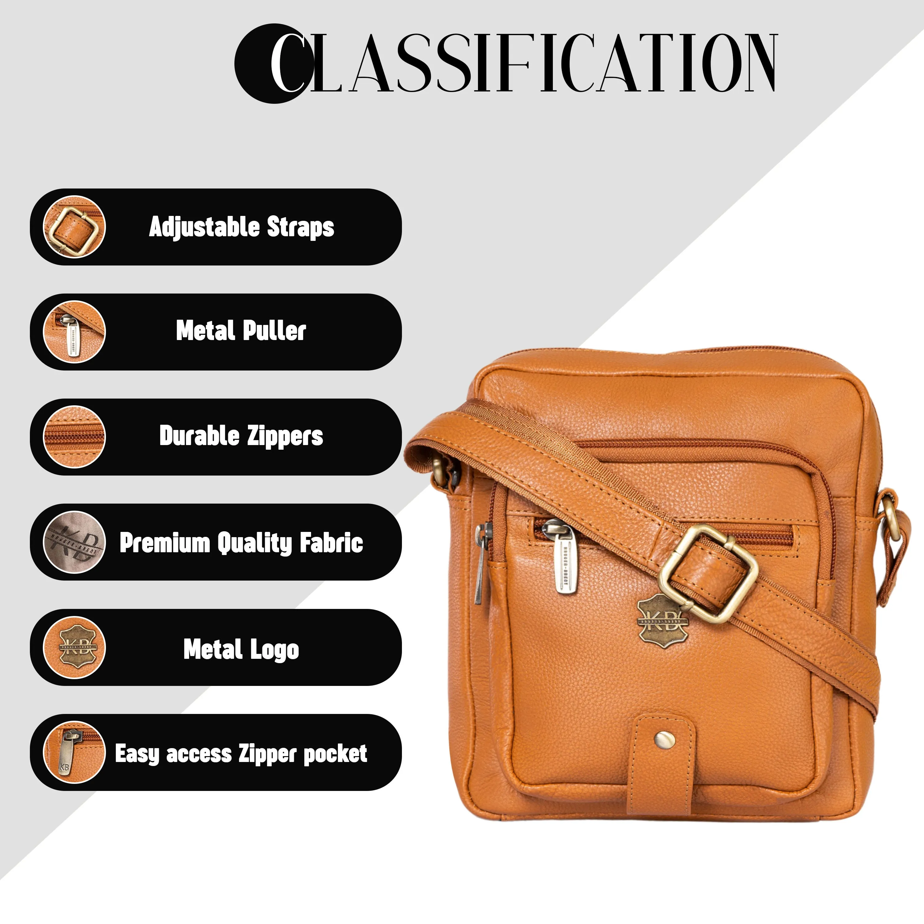 Kuger-Brent Citron Cognac Genuine Leather Unisex Sling Bag