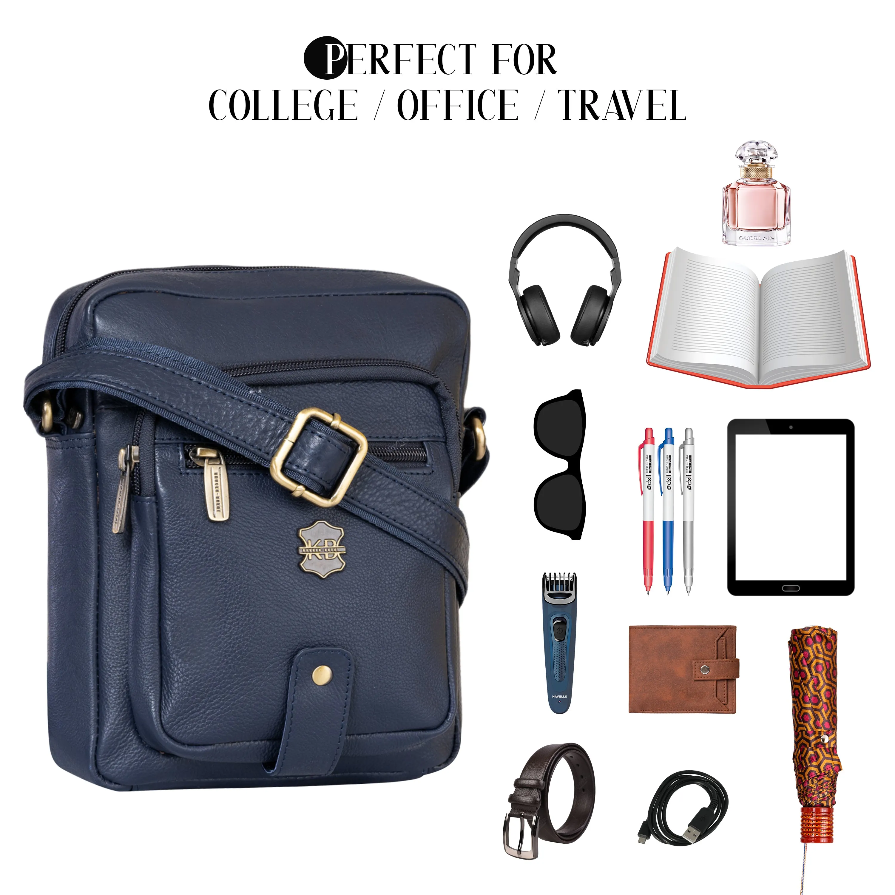 Kuger-Brent Citron Navy Genuine Leather Unisex Sling Bag