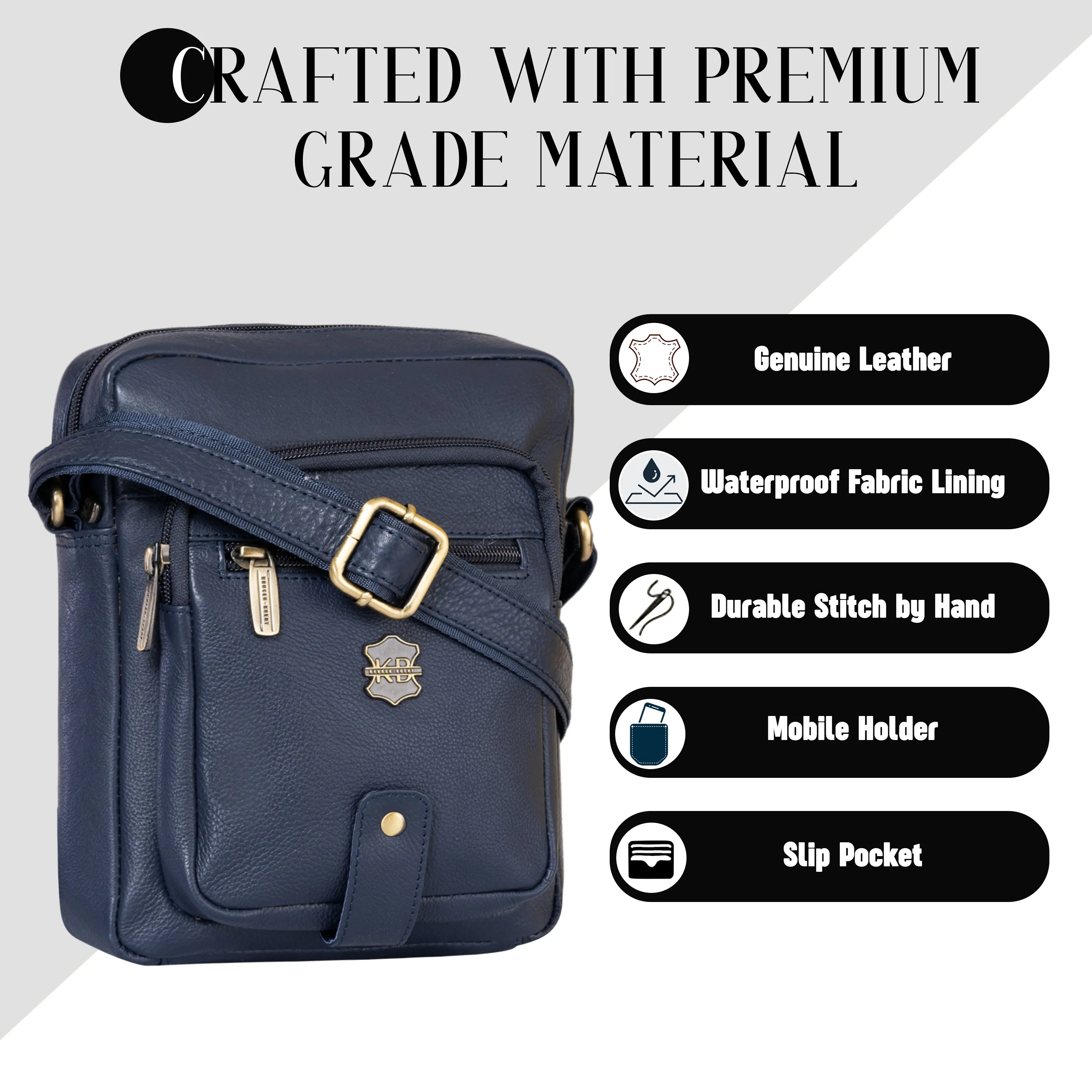 Kuger-Brent Citron Navy Genuine Leather Unisex Sling Bag