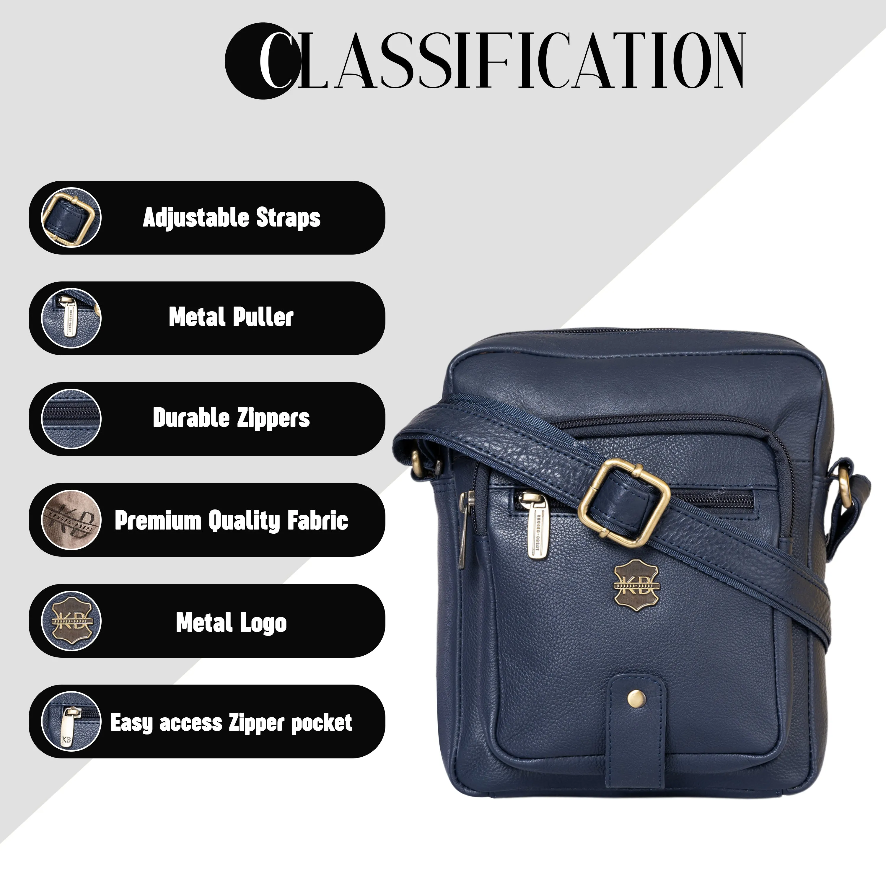 Kuger-Brent Citron Navy Genuine Leather Unisex Sling Bag