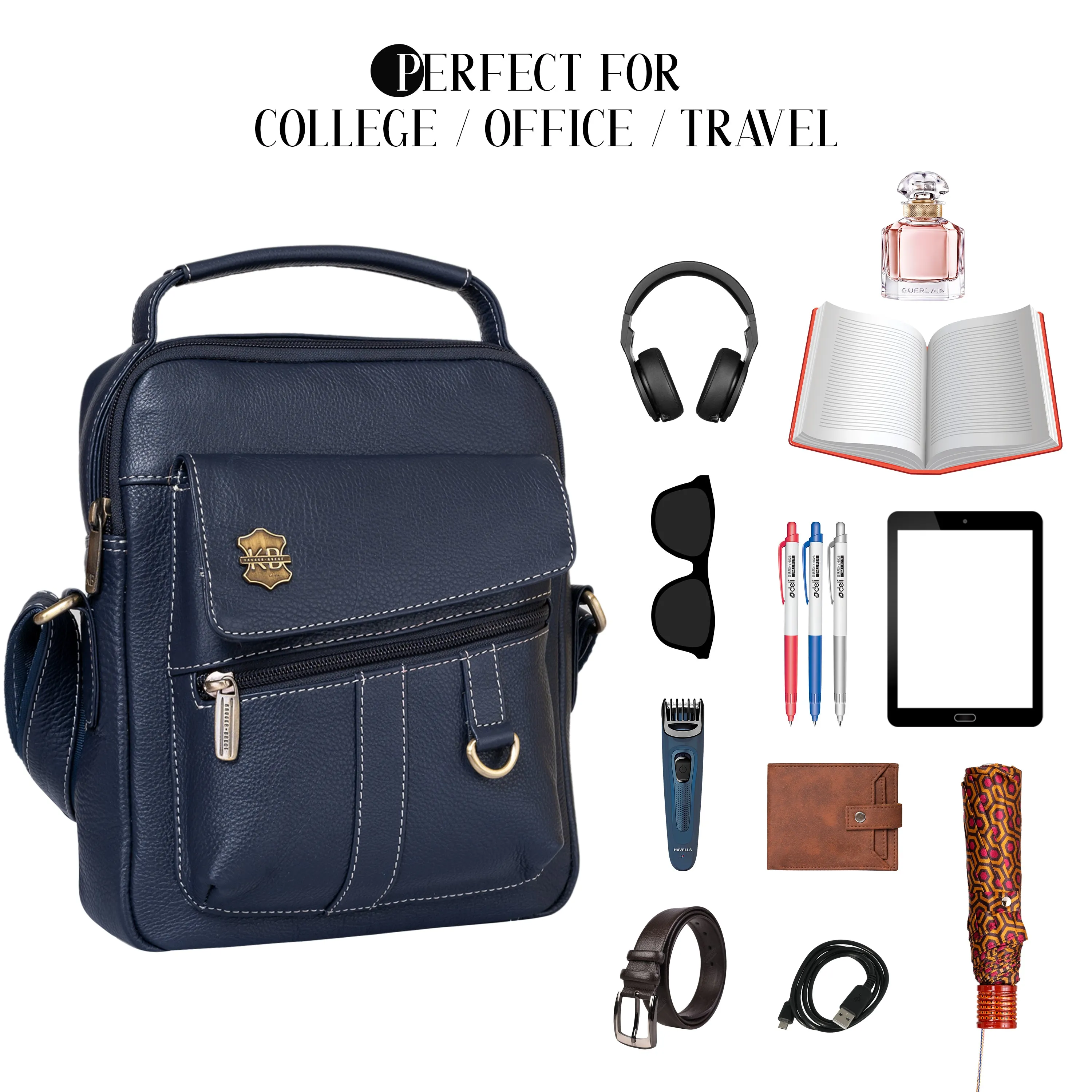 Kuger-Brent Levy Navy Genuine Leather Unisex Sling Bag