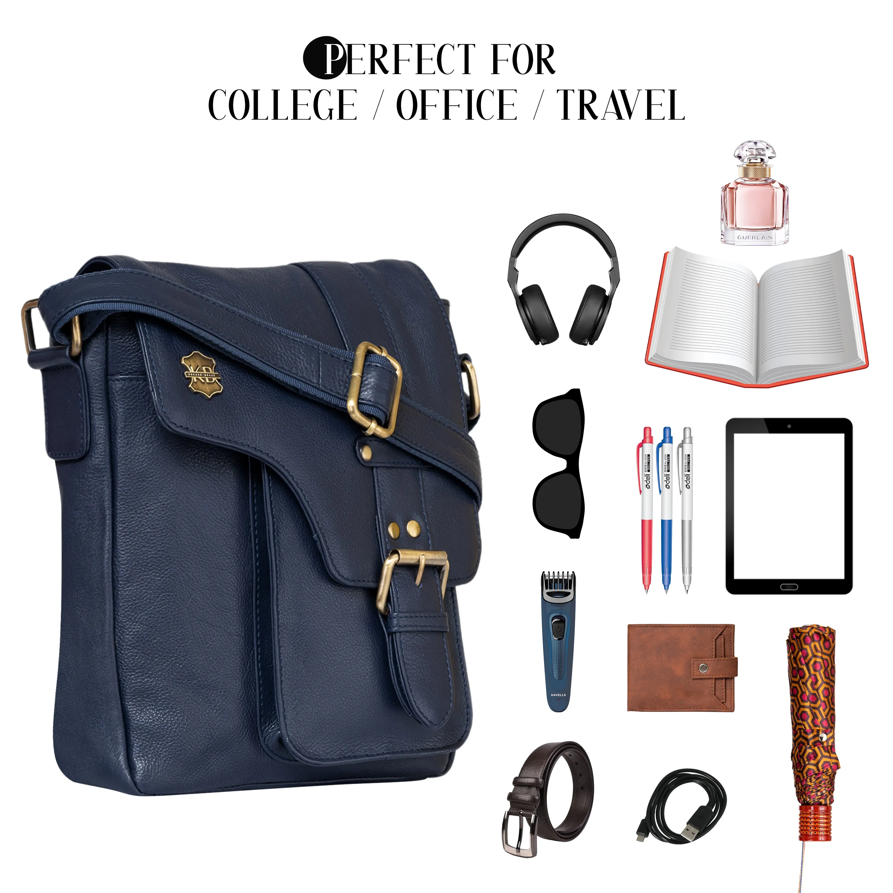 Kuger-Brent Prescott Navy Genuine Leather Unisex Sling Bag