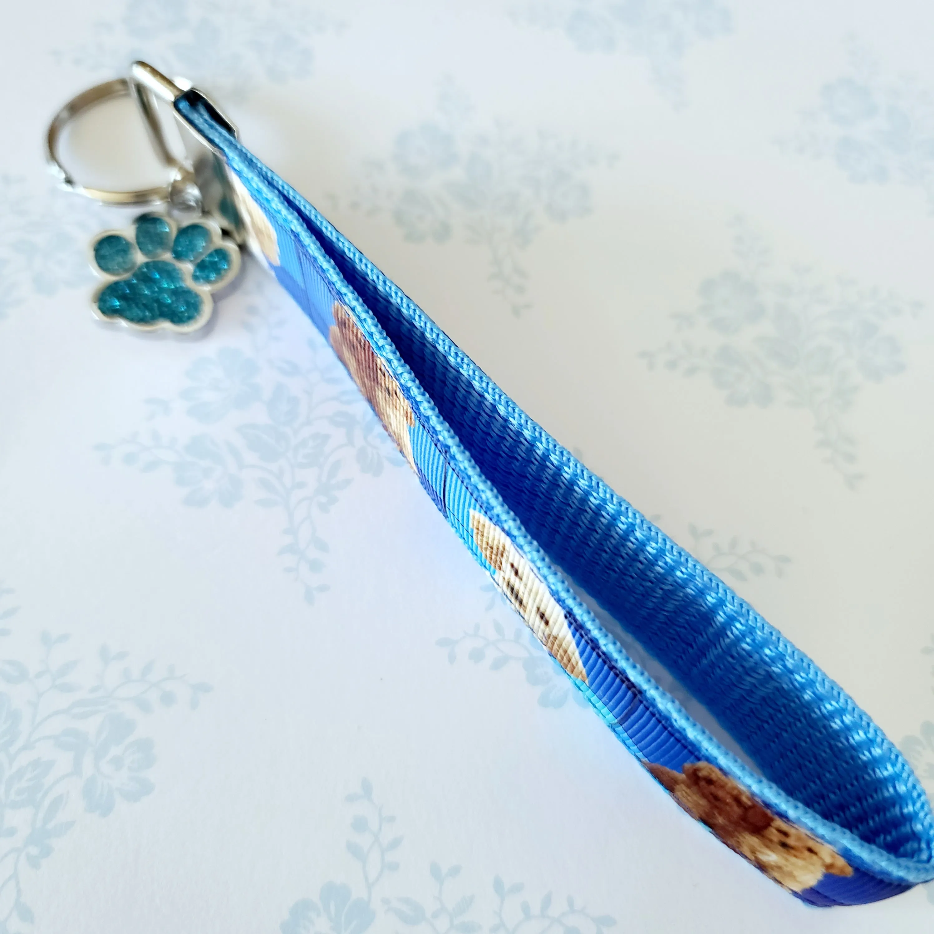 Labradoodle Key Fob / Key Chain with Glittery Paw Print Charm