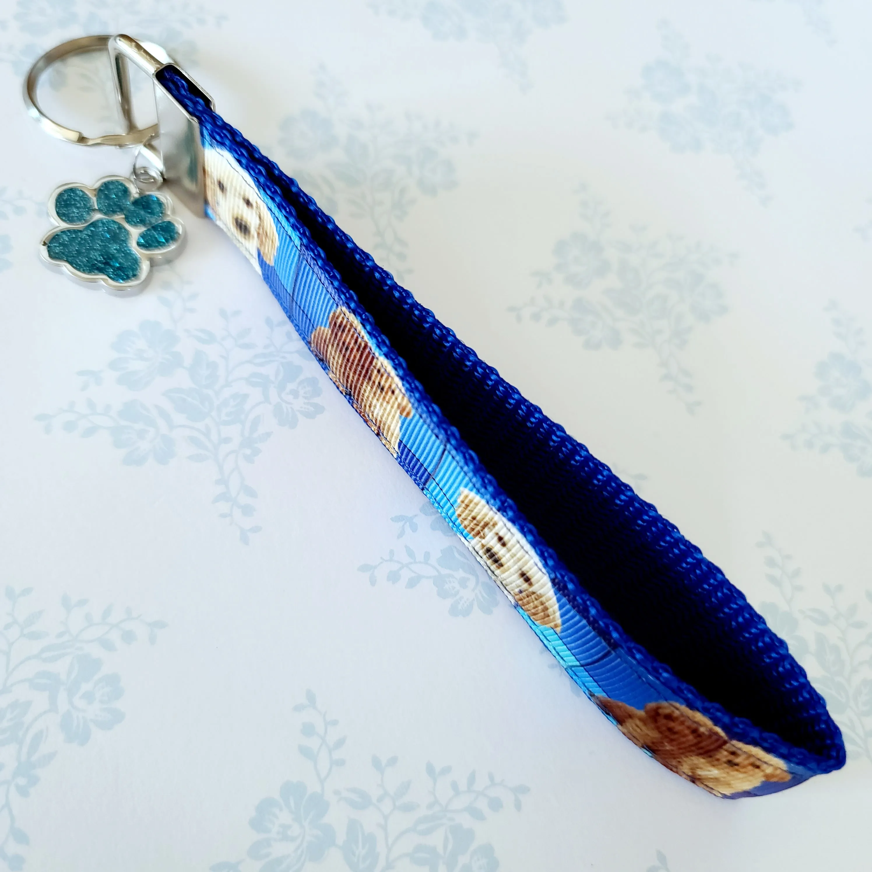 Labradoodle Key Fob / Key Chain with Glittery Paw Print Charm