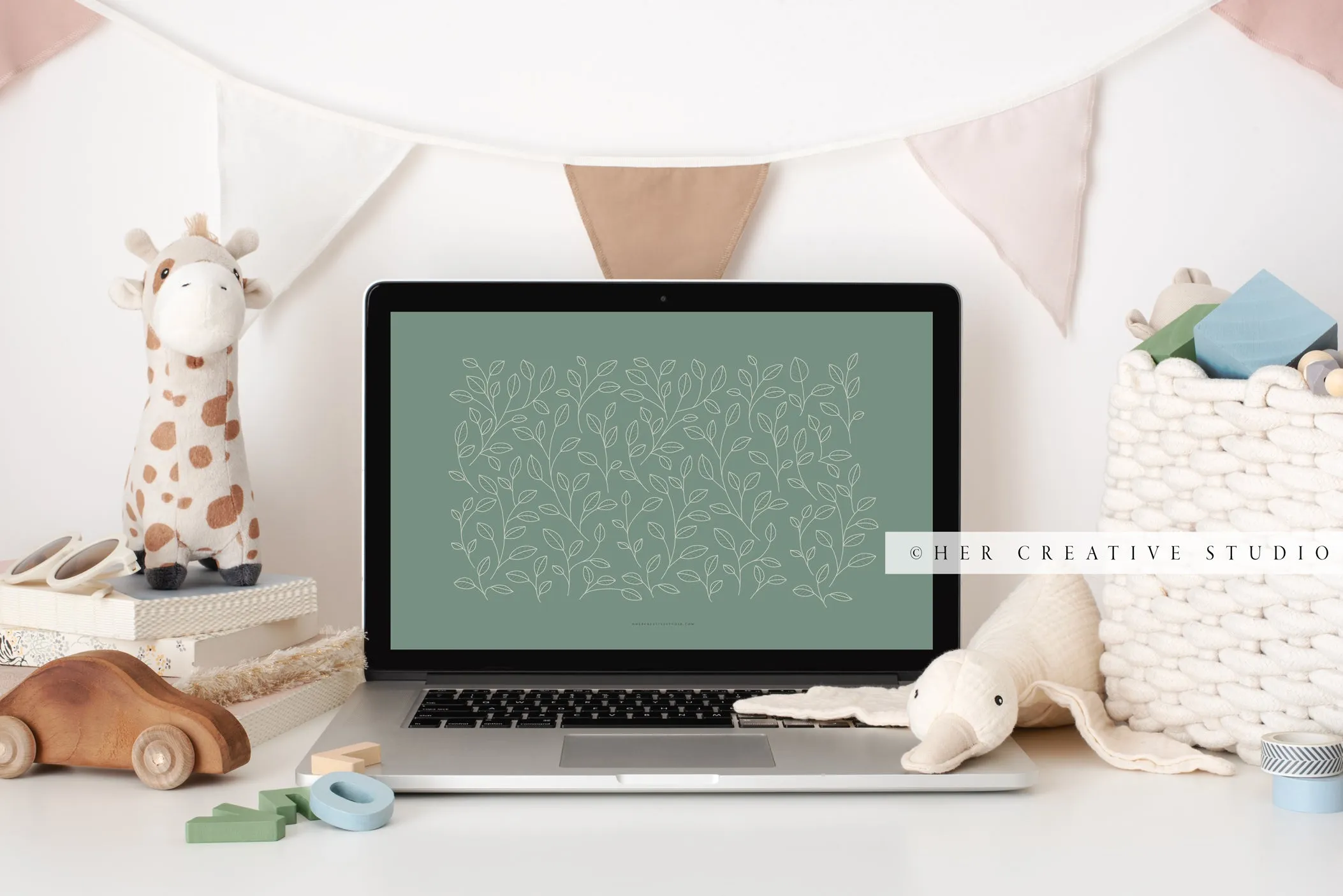 Laptop Mockup With Kids Toys