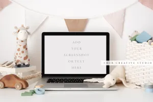 Laptop Mockup With Kids Toys