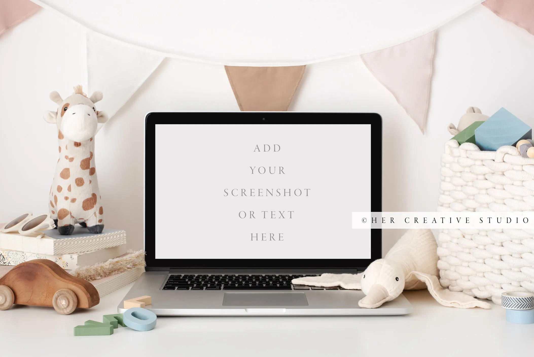 Laptop Mockup With Kids Toys
