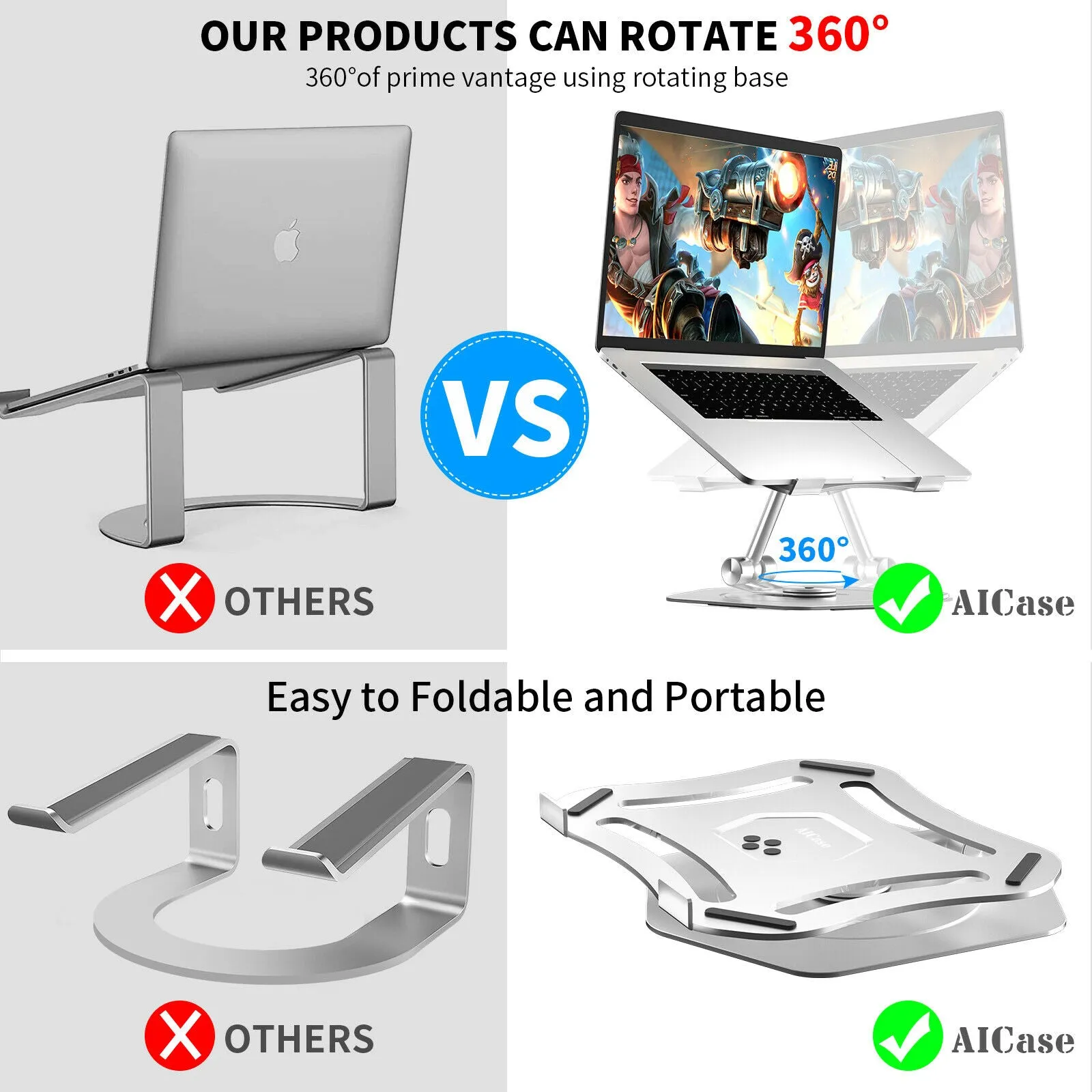 Laptop Stand Adjustable Swivel Notebook Computer Aluminum Holder Ergonomic Riser