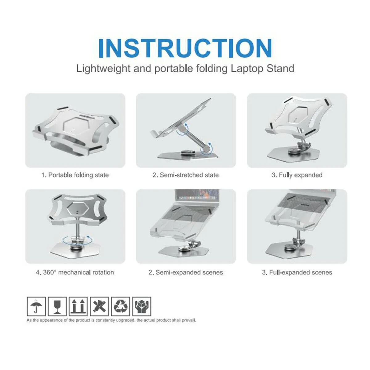 Laptop Stand Adjustable Swivel Notebook Computer Aluminum Holder Ergonomic Riser