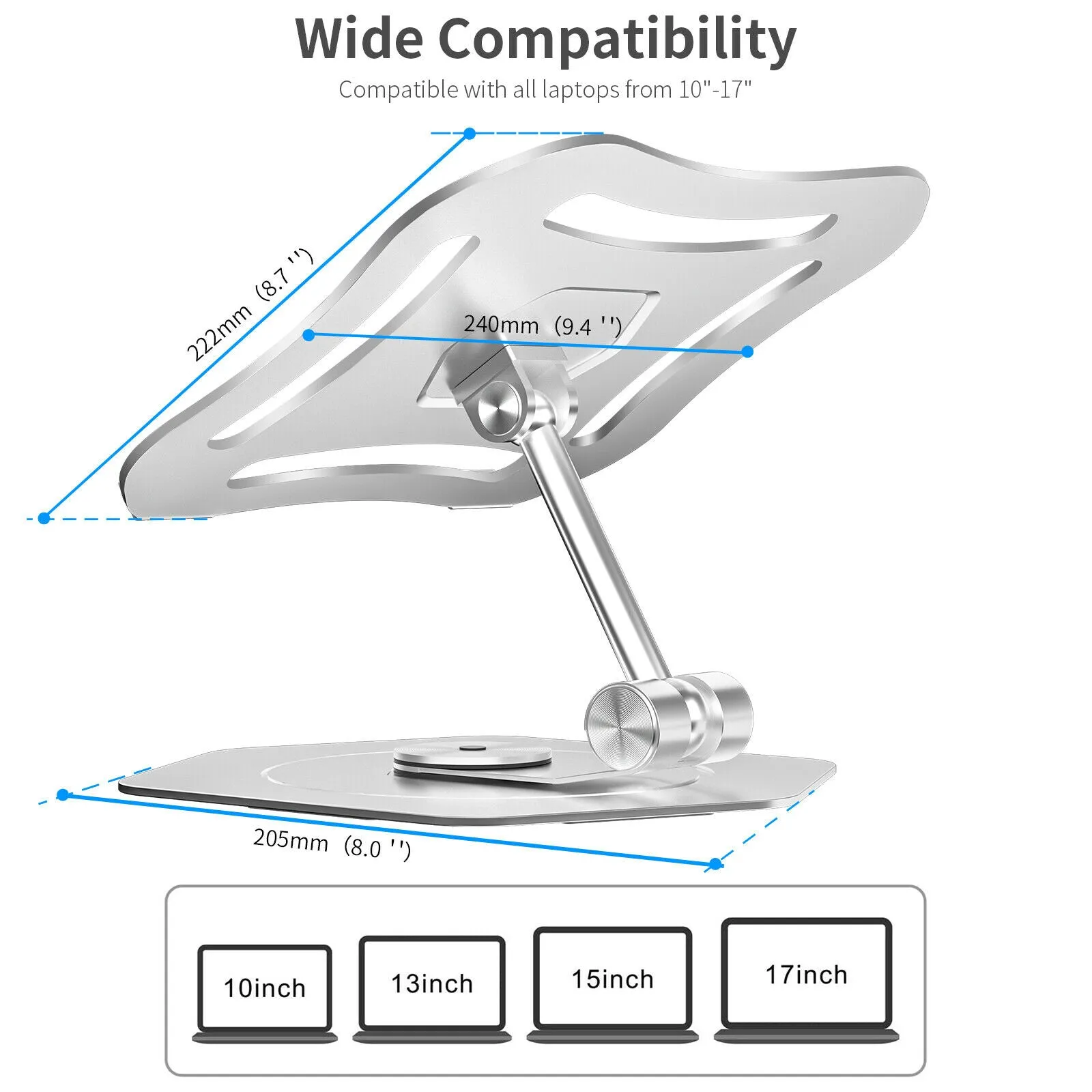 Laptop Stand Adjustable Swivel Notebook Computer Aluminum Holder Ergonomic Riser